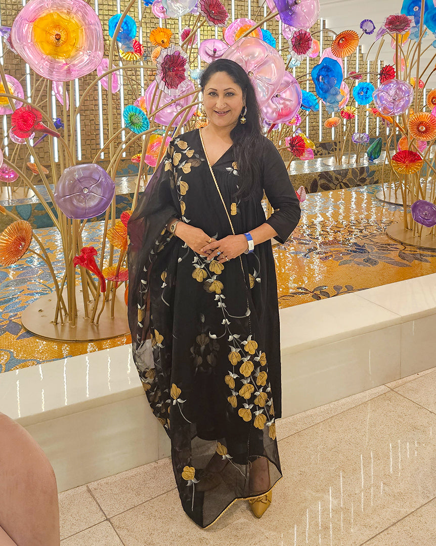 Rangreza Black HandPainted Gathered Suit Set
