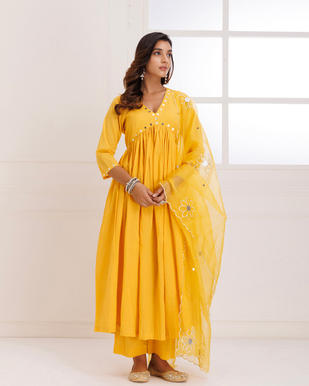 Mustard Mulmul Cotton Anarkali Suit