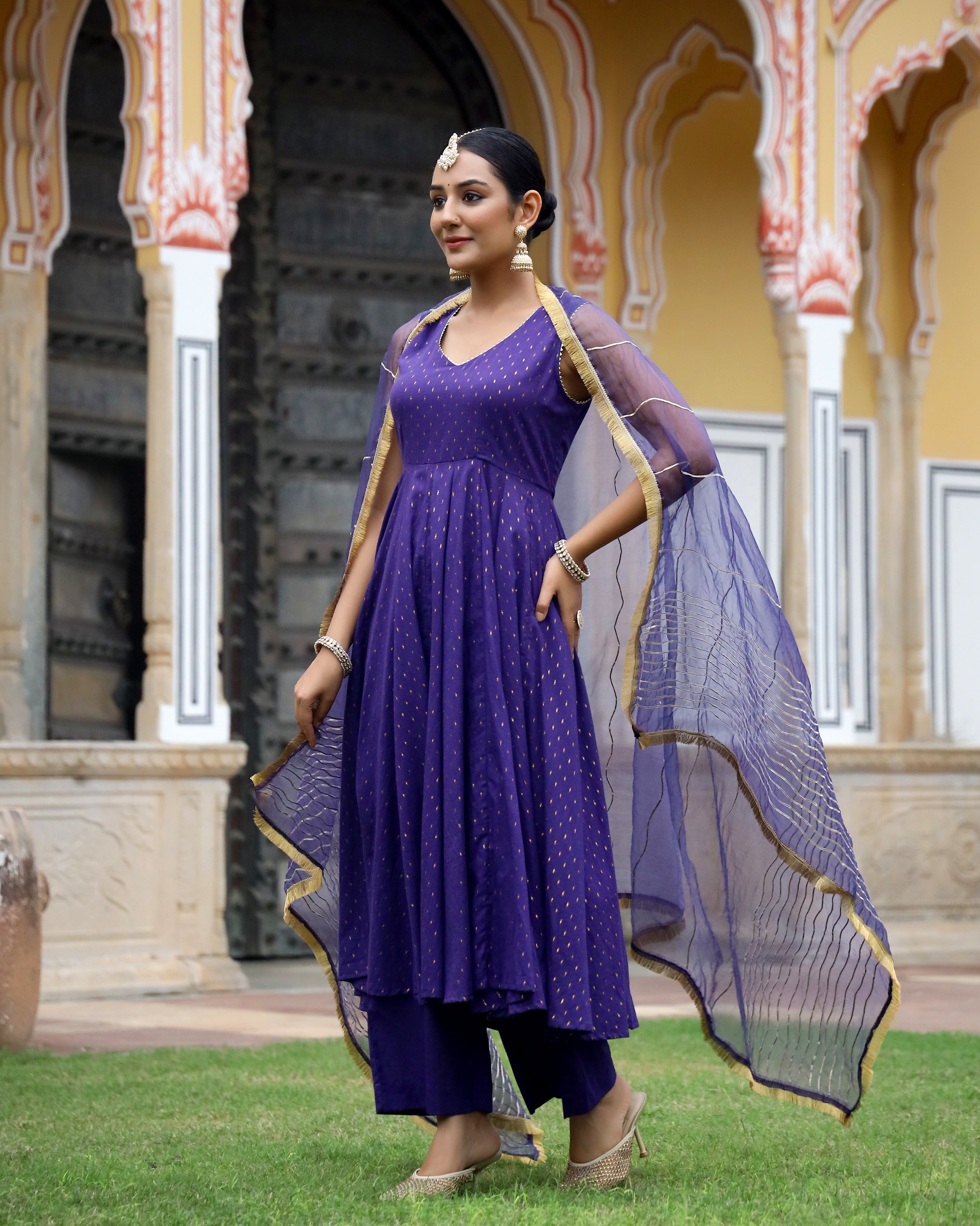 Violet Gota Work Lurex Anarkali Suit