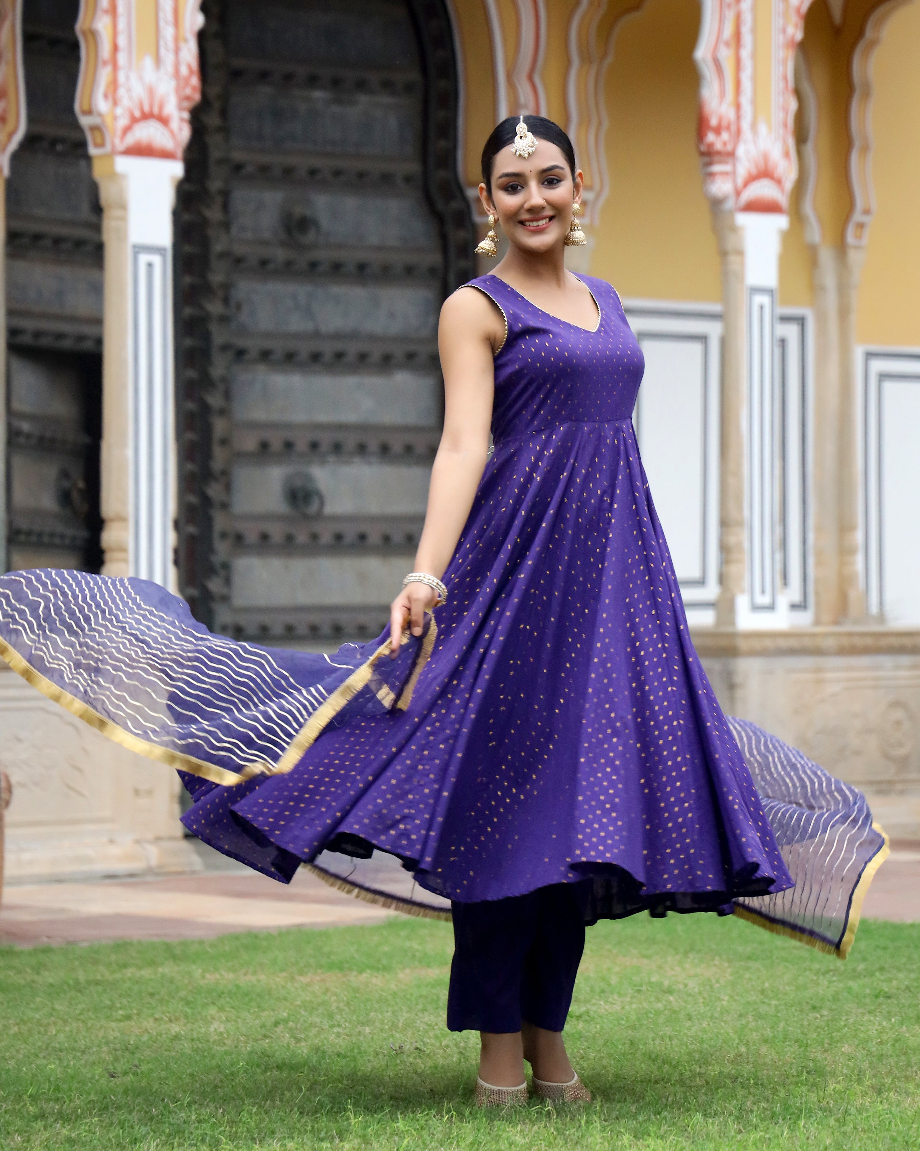 Violet Gota Work Lurex Anarkali Suit