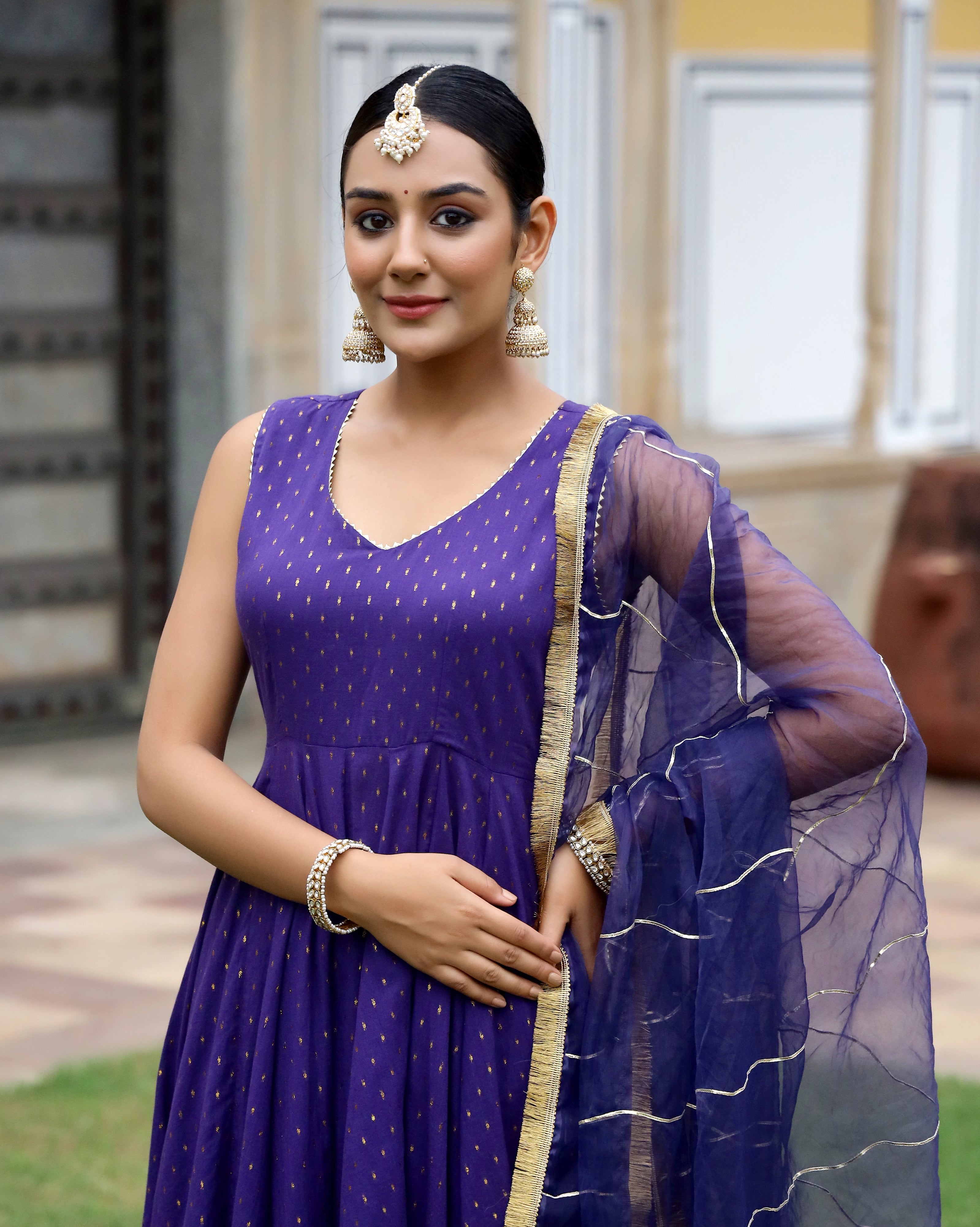 Violet Gota Work Lurex Anarkali Suit