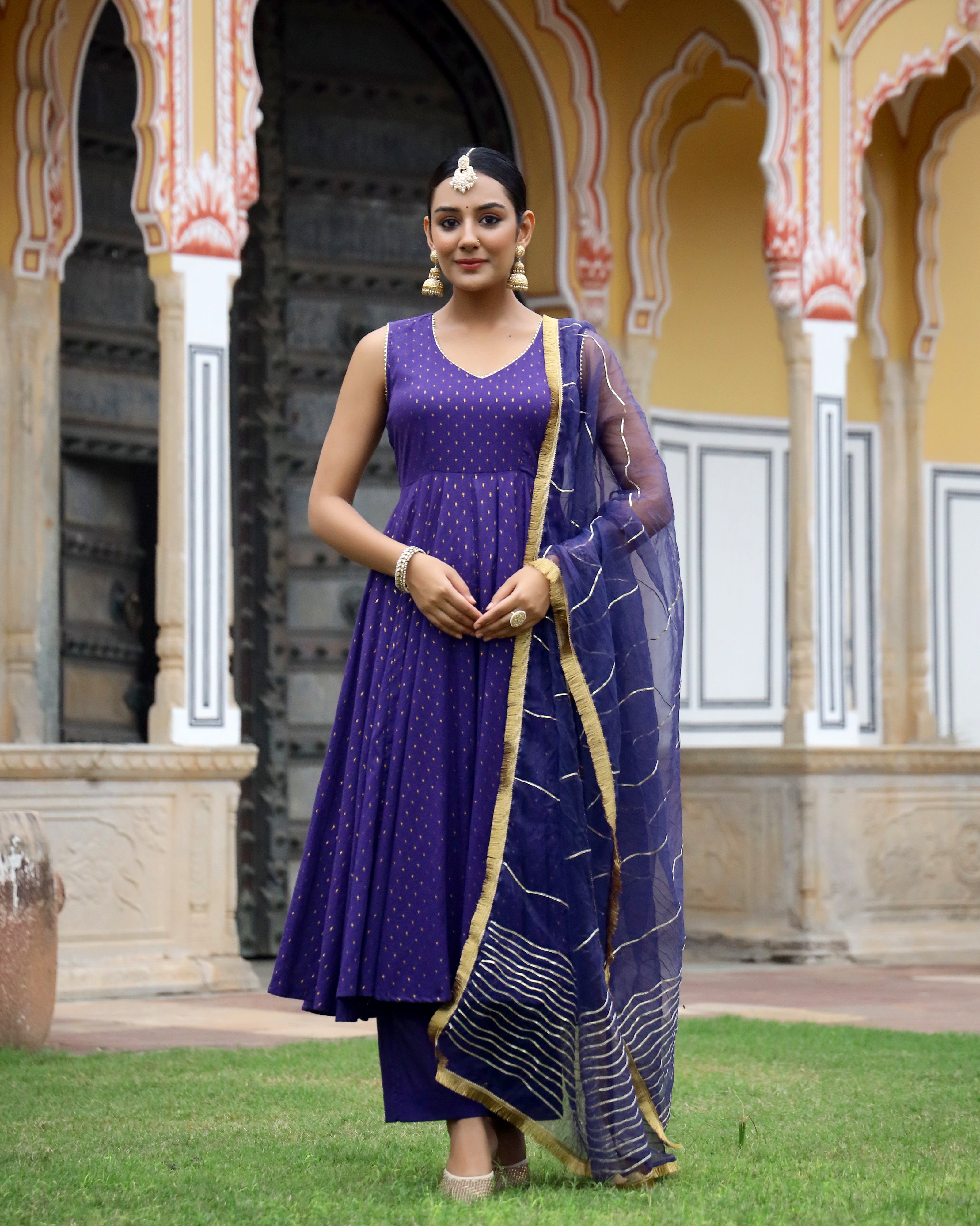 Violet Gota Work Lurex Anarkali Suit