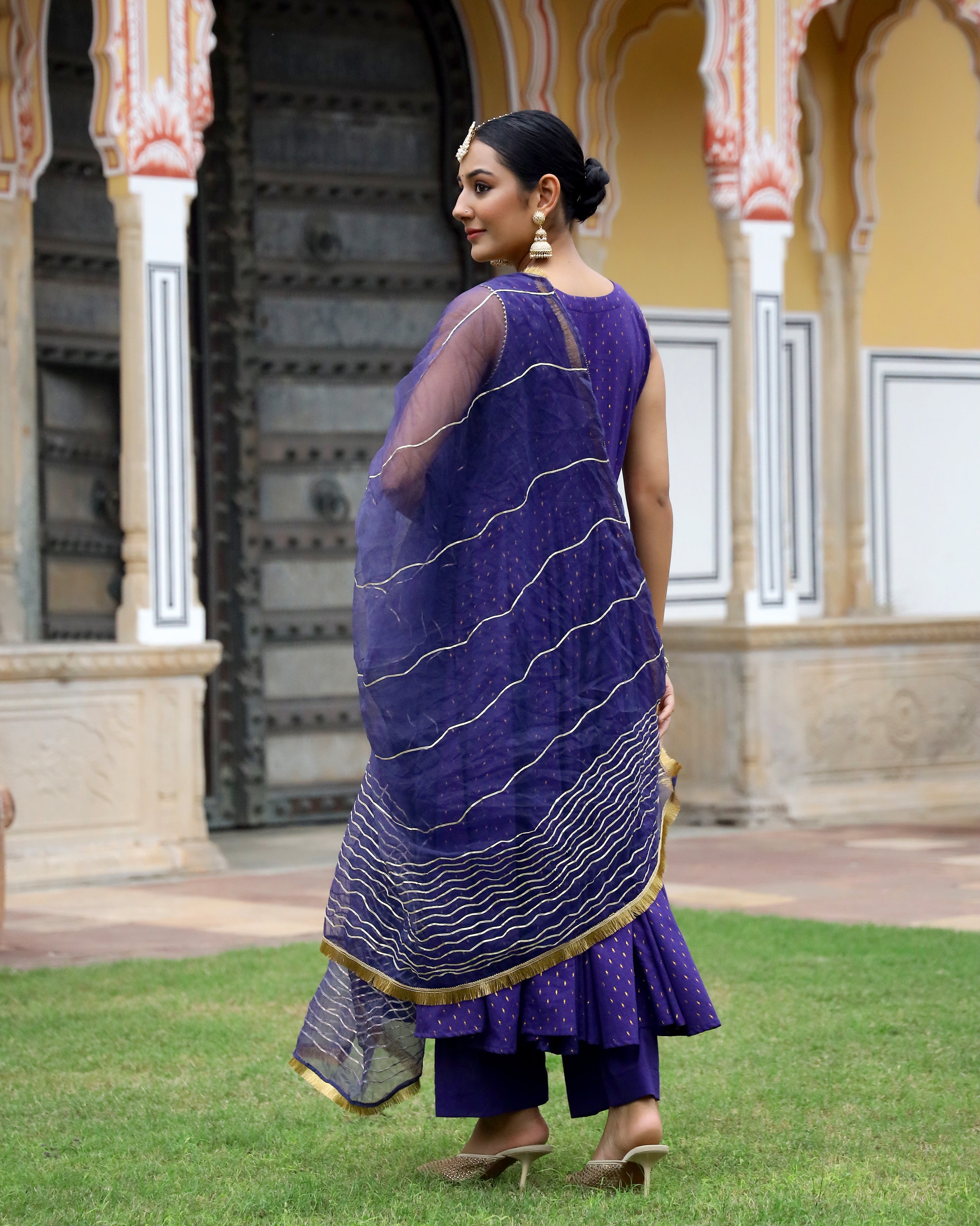 Violet Gota Work Lurex Anarkali Suit