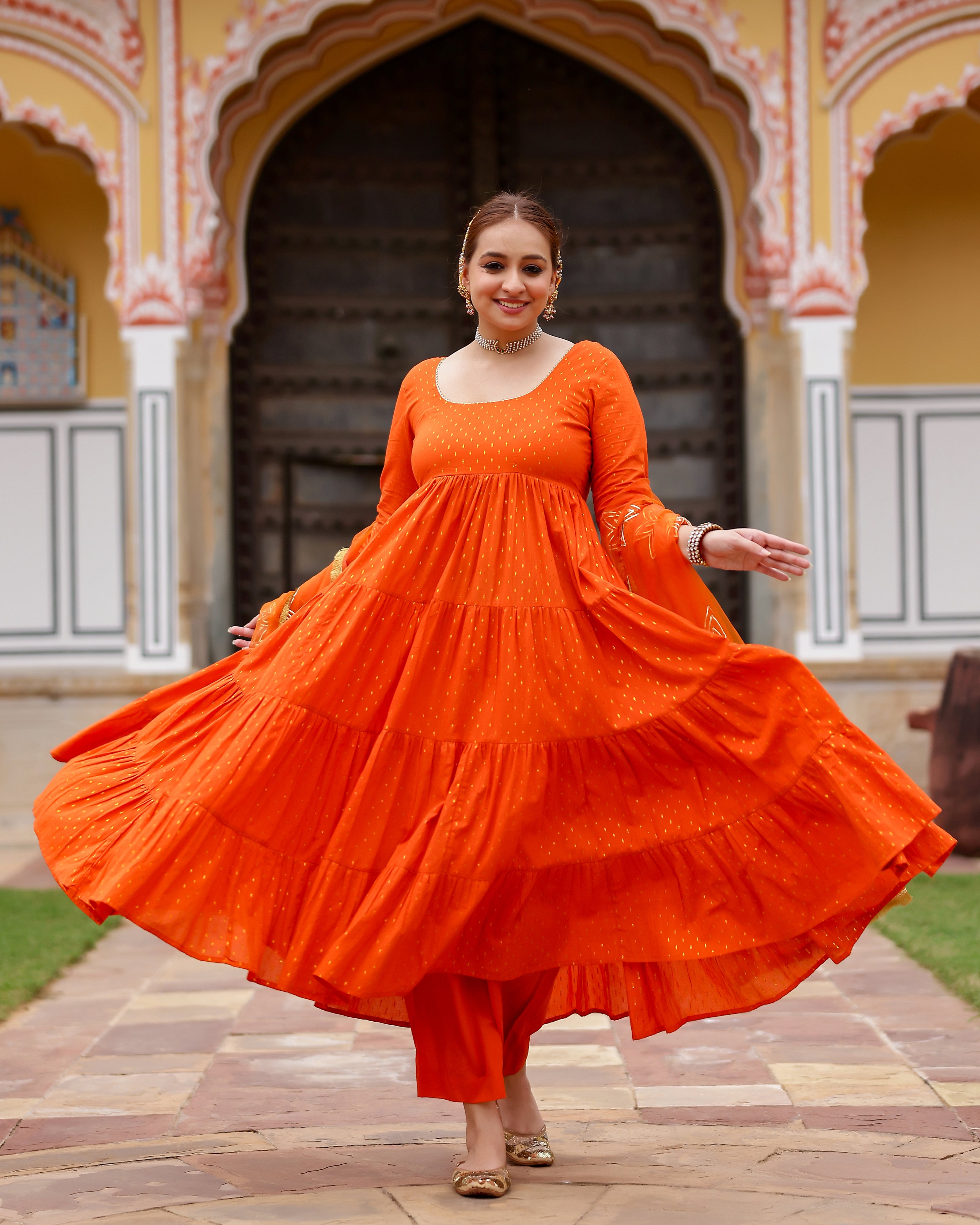 Orange Gota Work Lurex Anarkali Suit