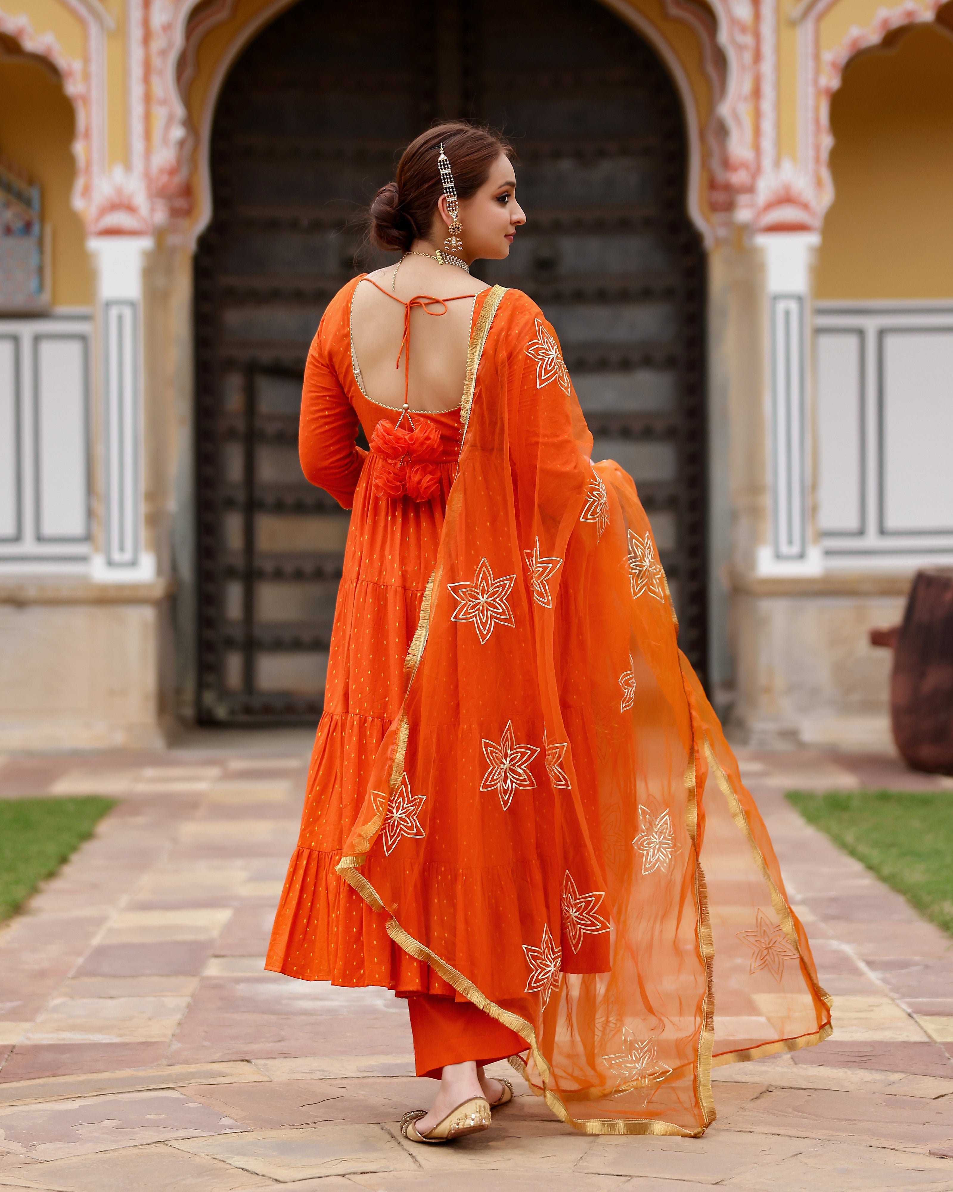 Orange Gota Work Lurex Anarkali Suit