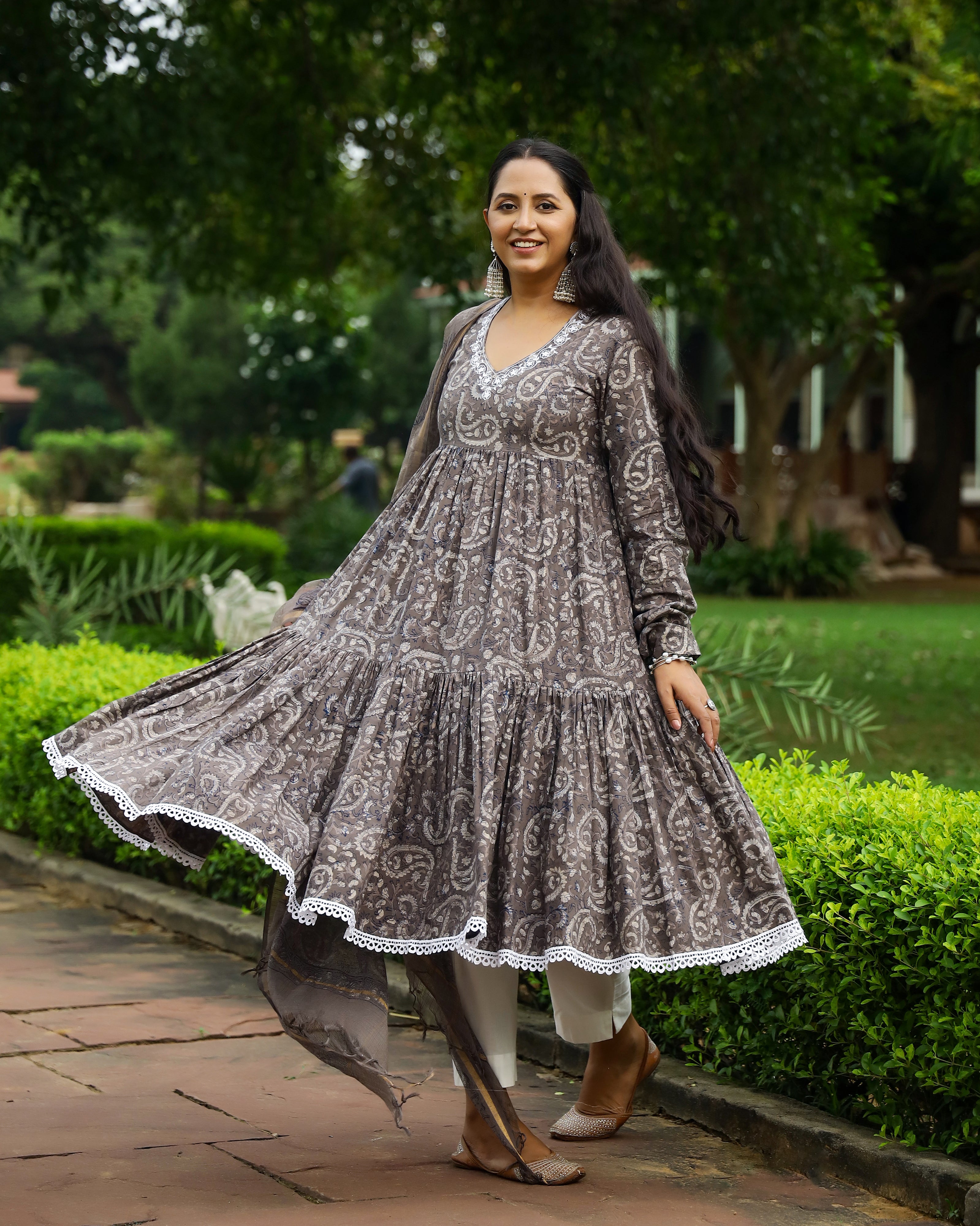 Kashish Dabu Block Cotton Anarkali Suit with Dupatta