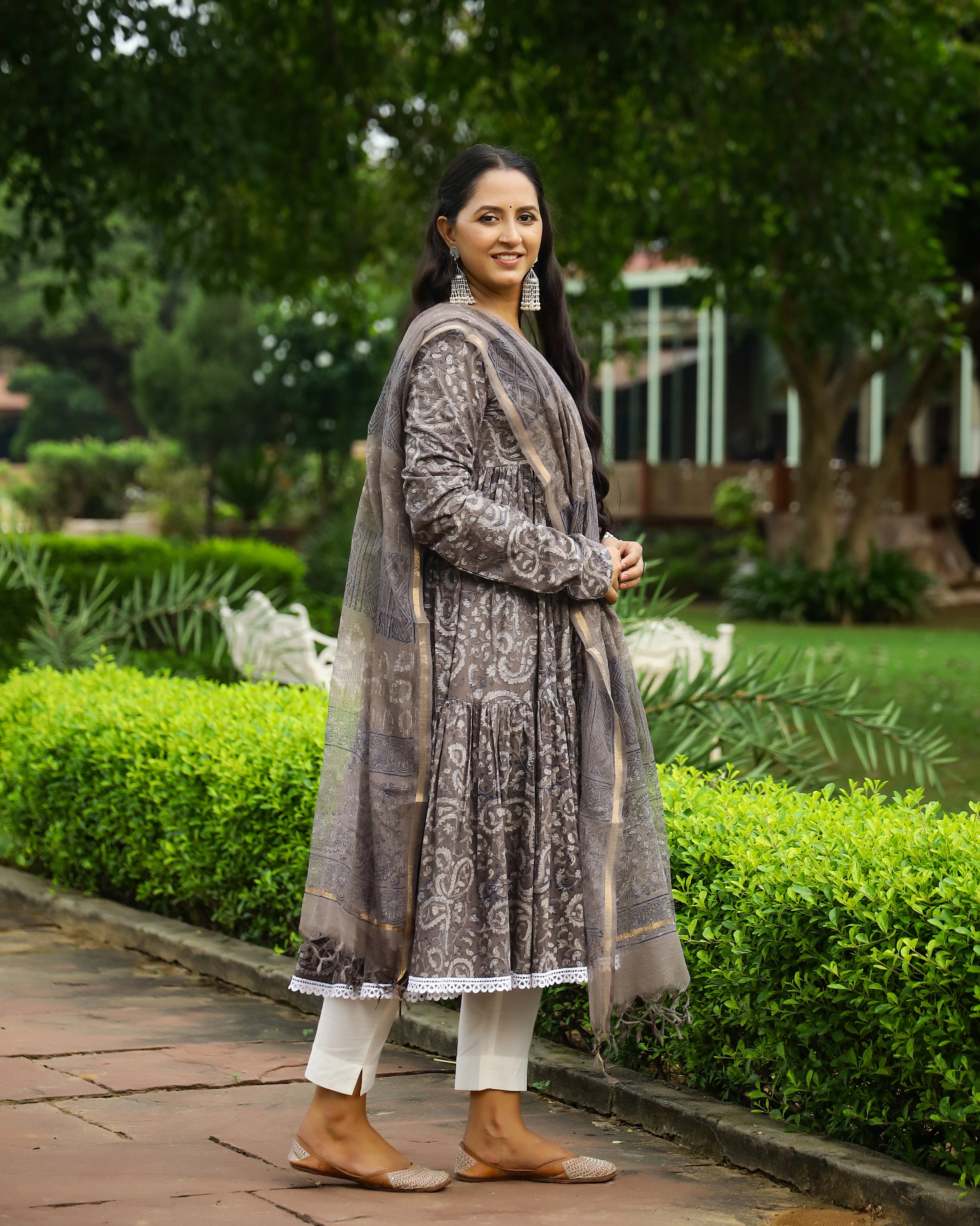 Kashish Dabu Block Cotton Anarkali Suit with Dupatta