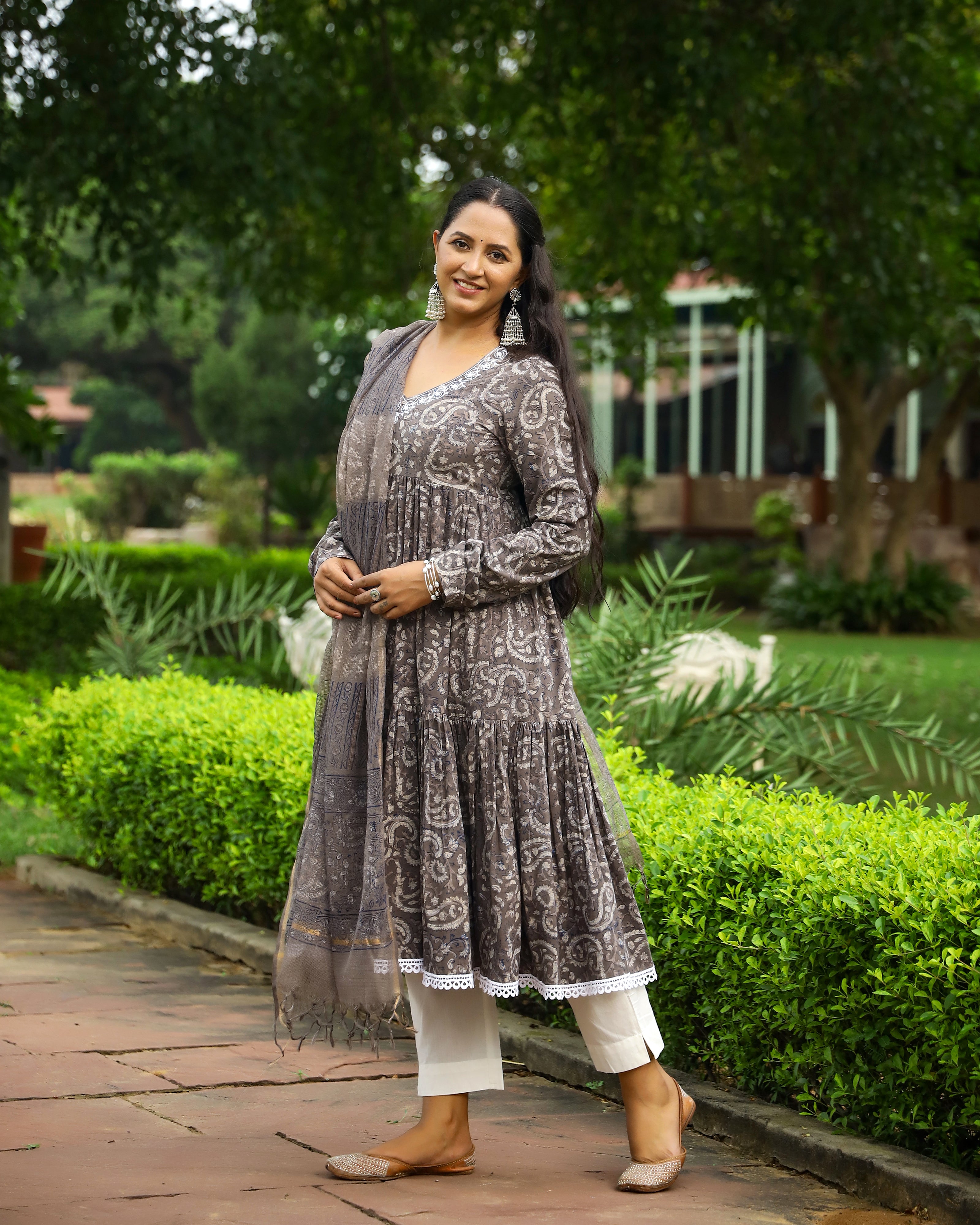 Kashish Dabu Block Cotton Anarkali Suit with Dupatta