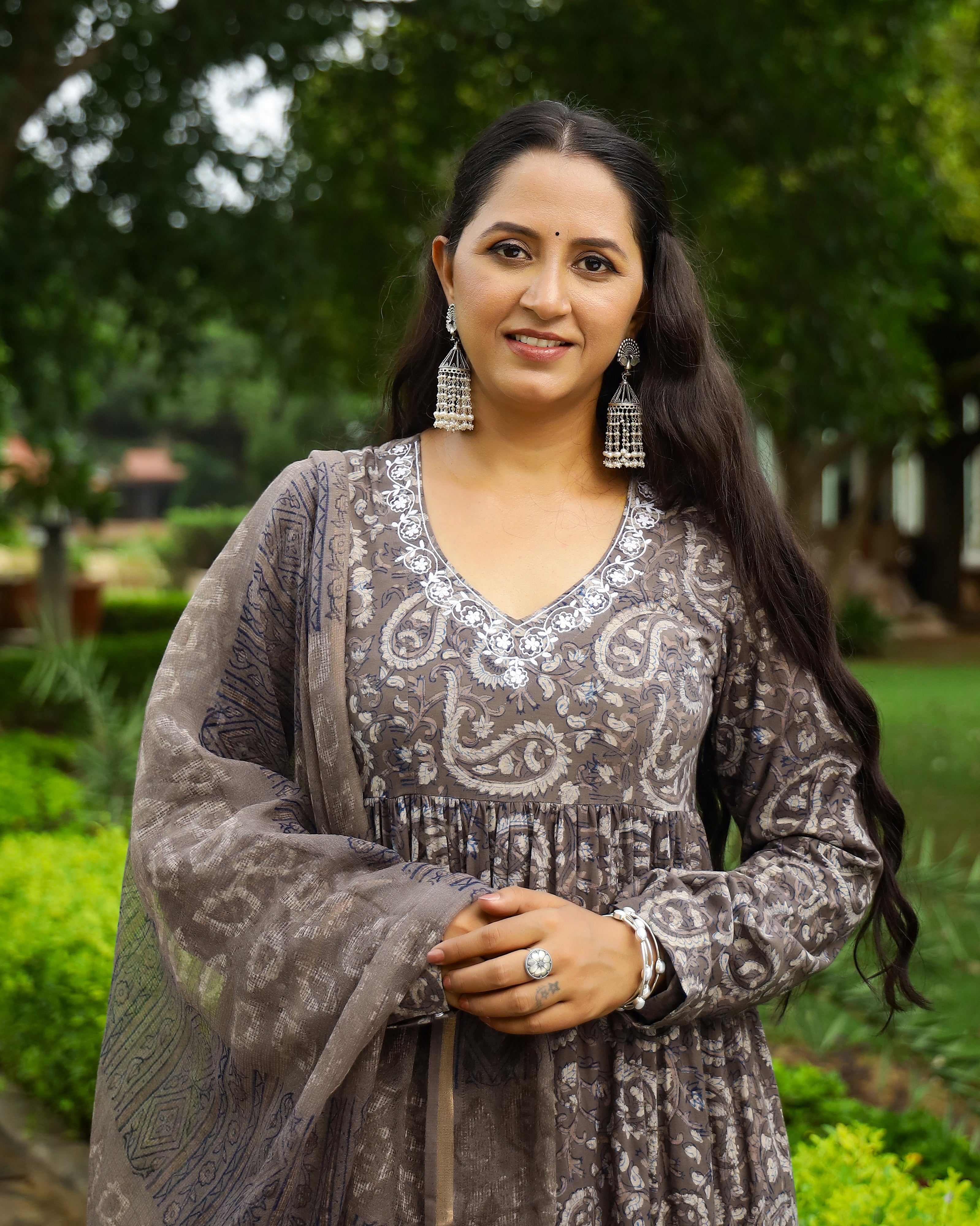 Kashish Dabu Block Cotton Anarkali Suit with Dupatta
