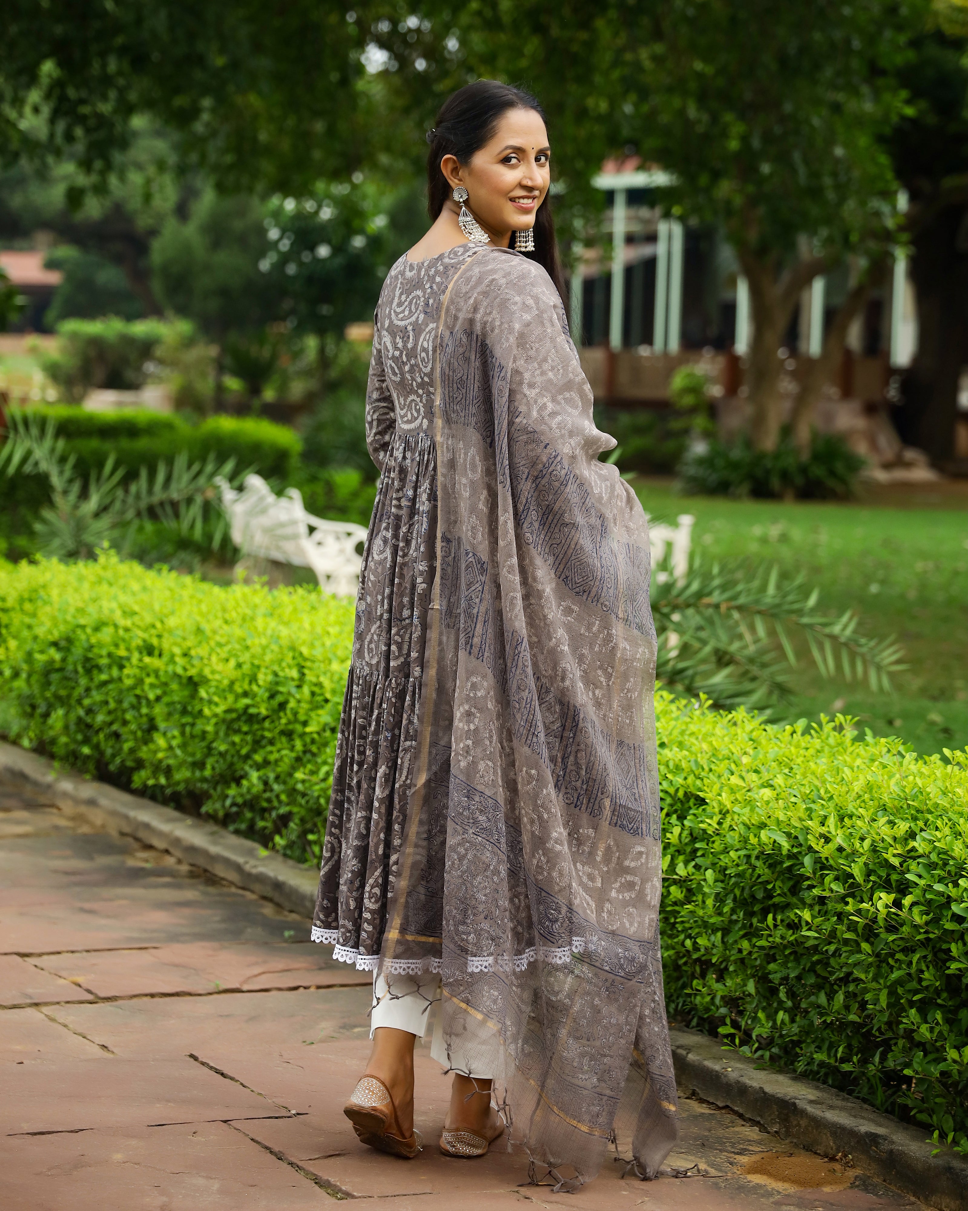 Kashish Dabu Block Cotton Anarkali Suit with Dupatta