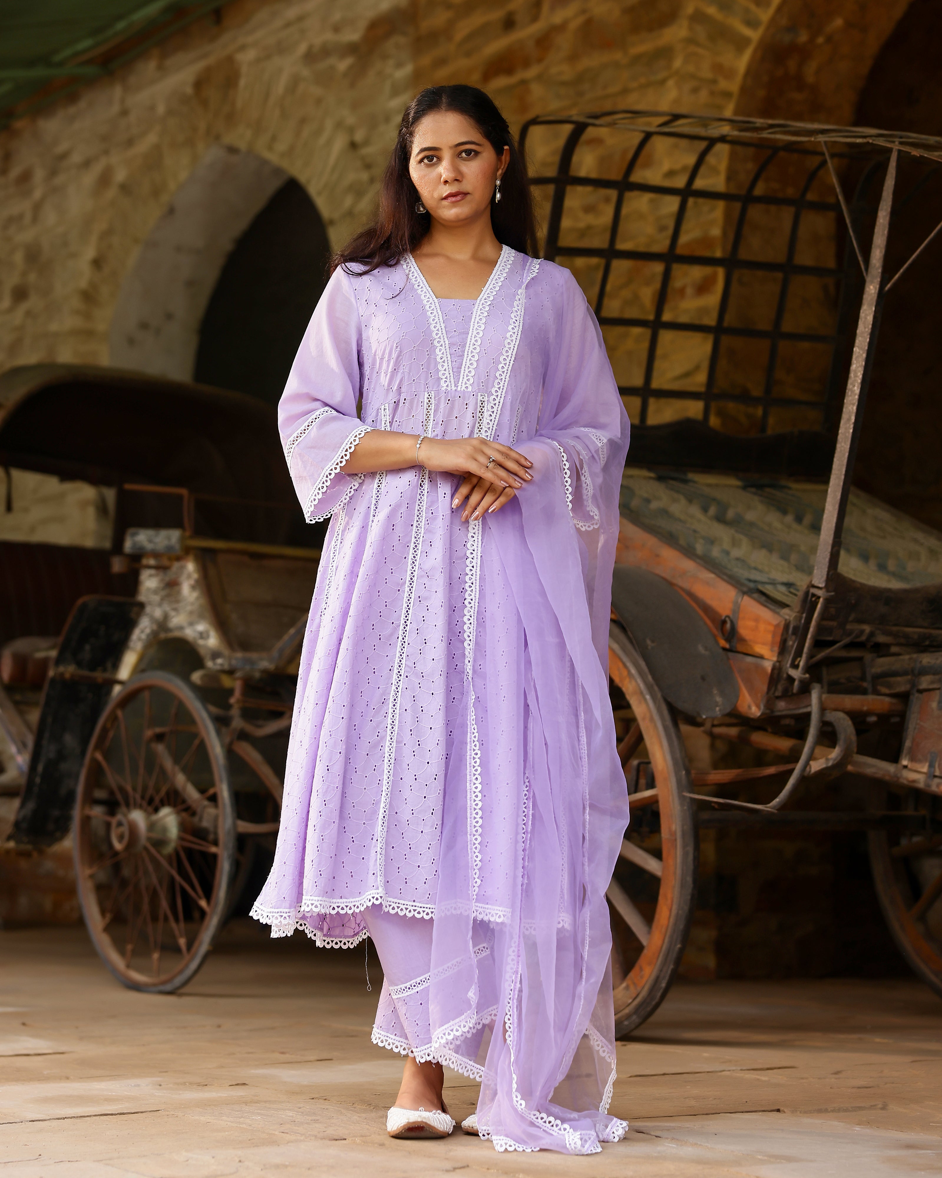 Lilac Serenity Cotton Schiffli Anarkali Set