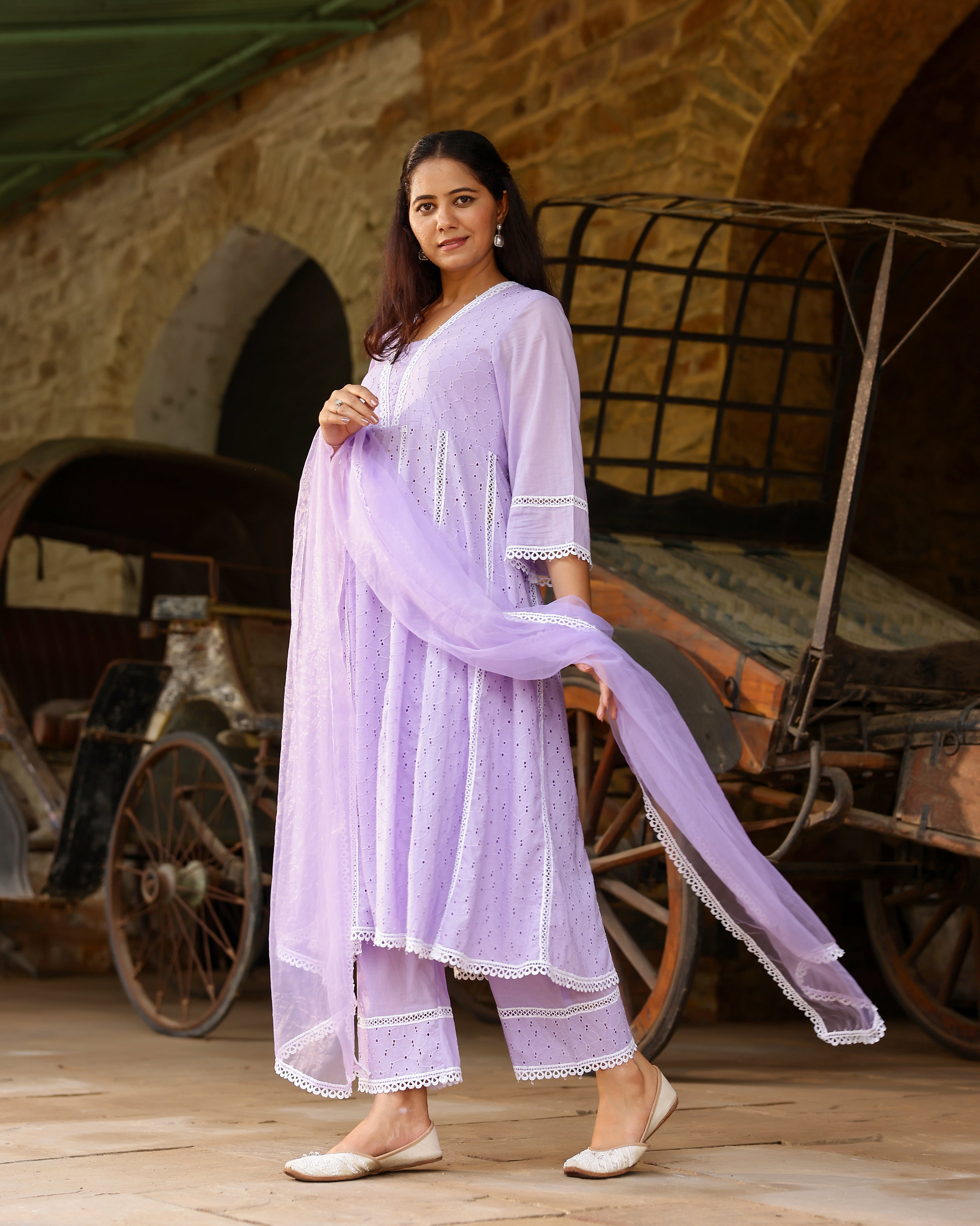Lilac Serenity Cotton Schiffli Anarkali Set