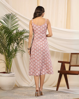 Mauve Handblock Printed Cotton Dress