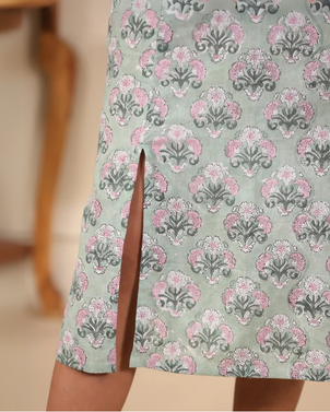Sea Green Handblock Printed Cotton Dress