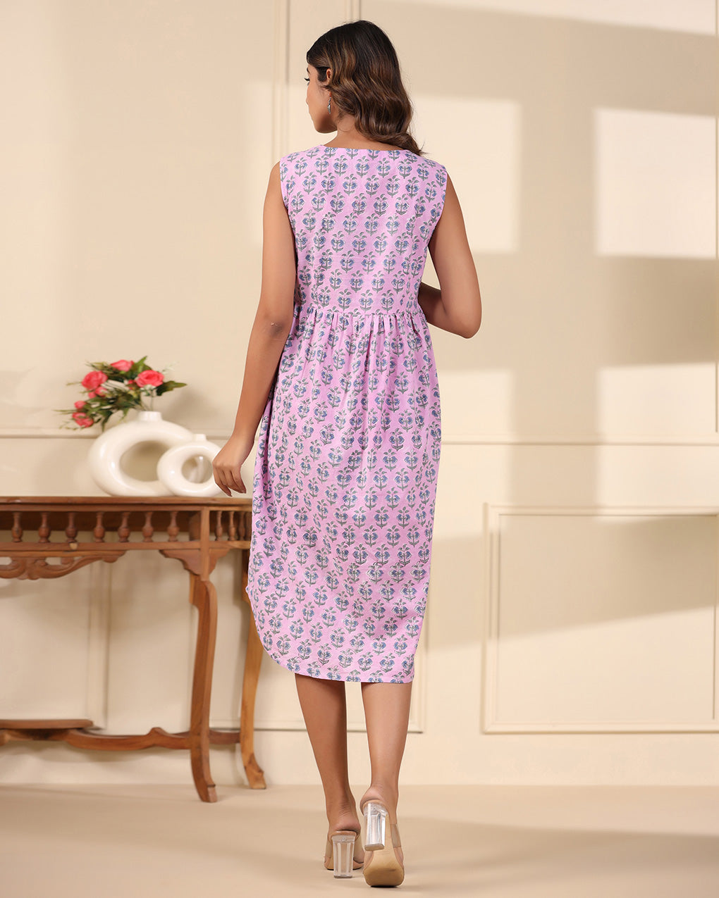 Lavender Handblock Printed Cotton Dress