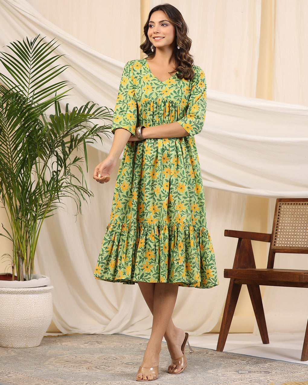 Green Handblock Printed Cotton Dress