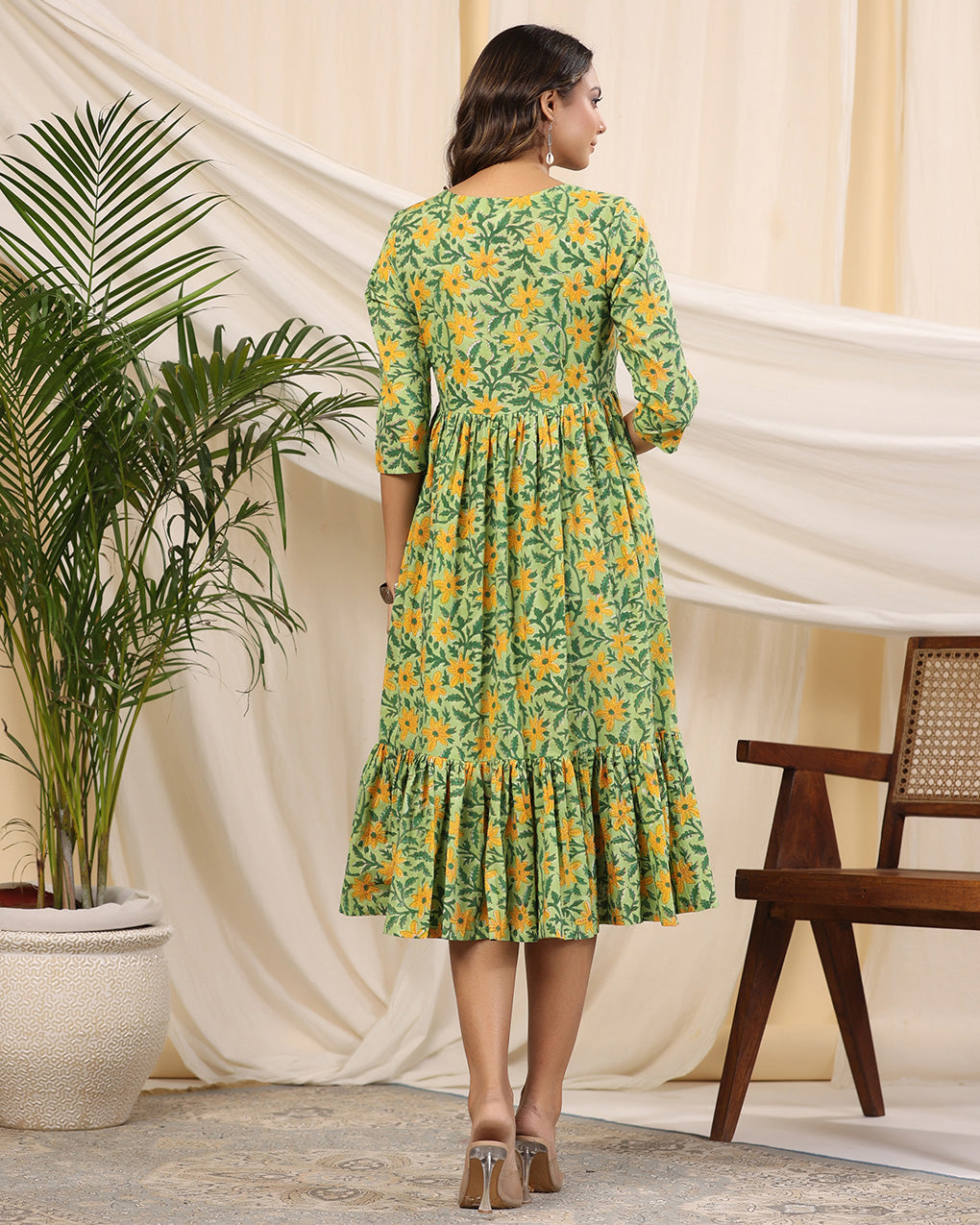 Green Handblock Printed Cotton Dress