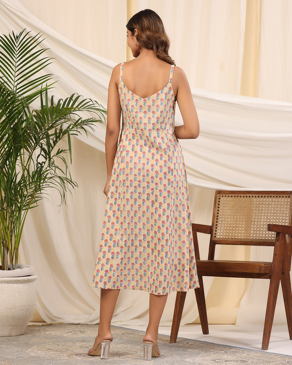 Yellow Handblock Printed Cotton Dress