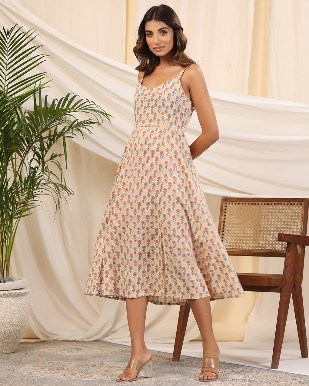 Yellow Handblock Printed Cotton Dress