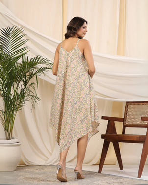 Yellow Handblock Printed Baisa Cotton Dress
