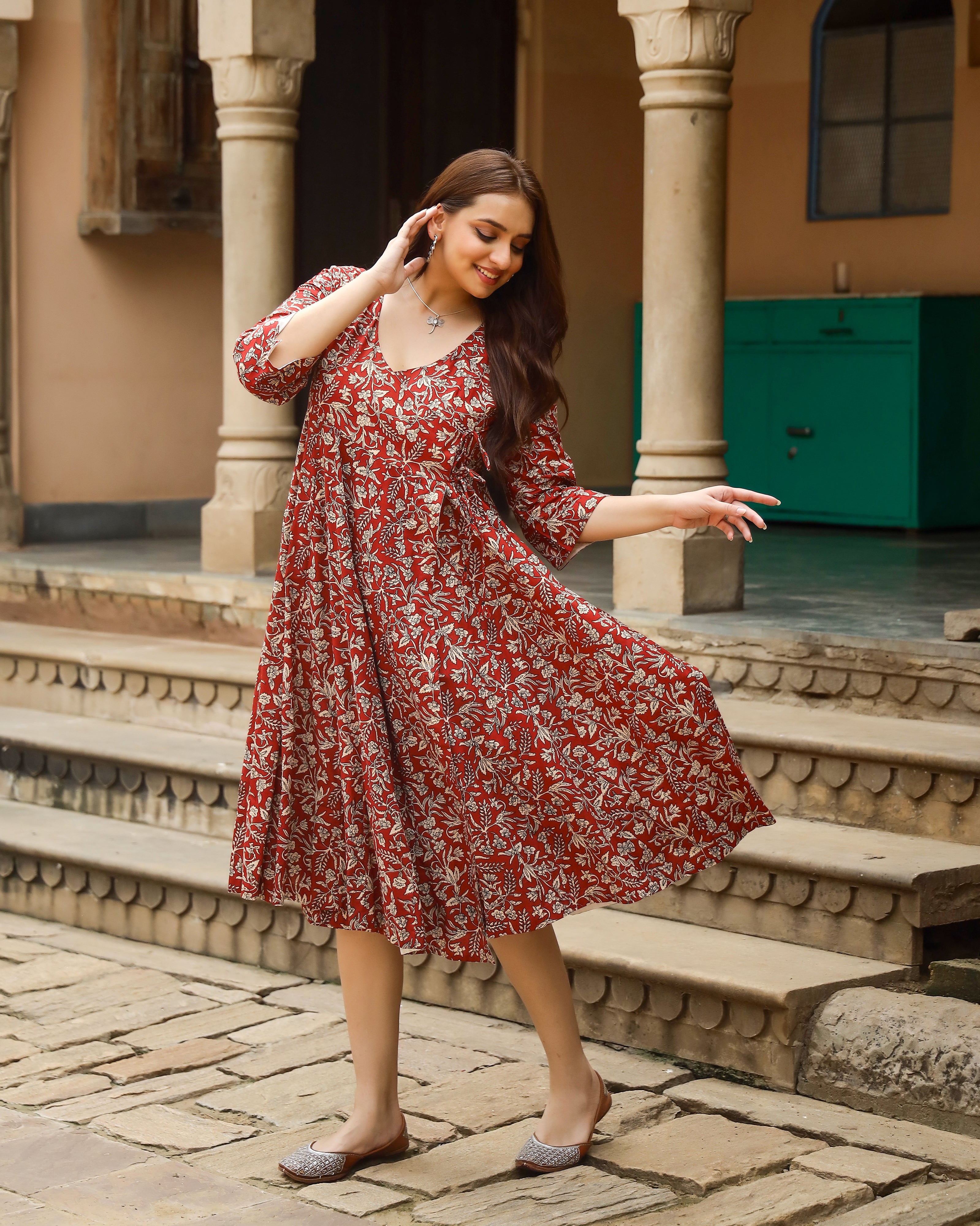 Begar Jaal Bagru Print Angrakha Dress