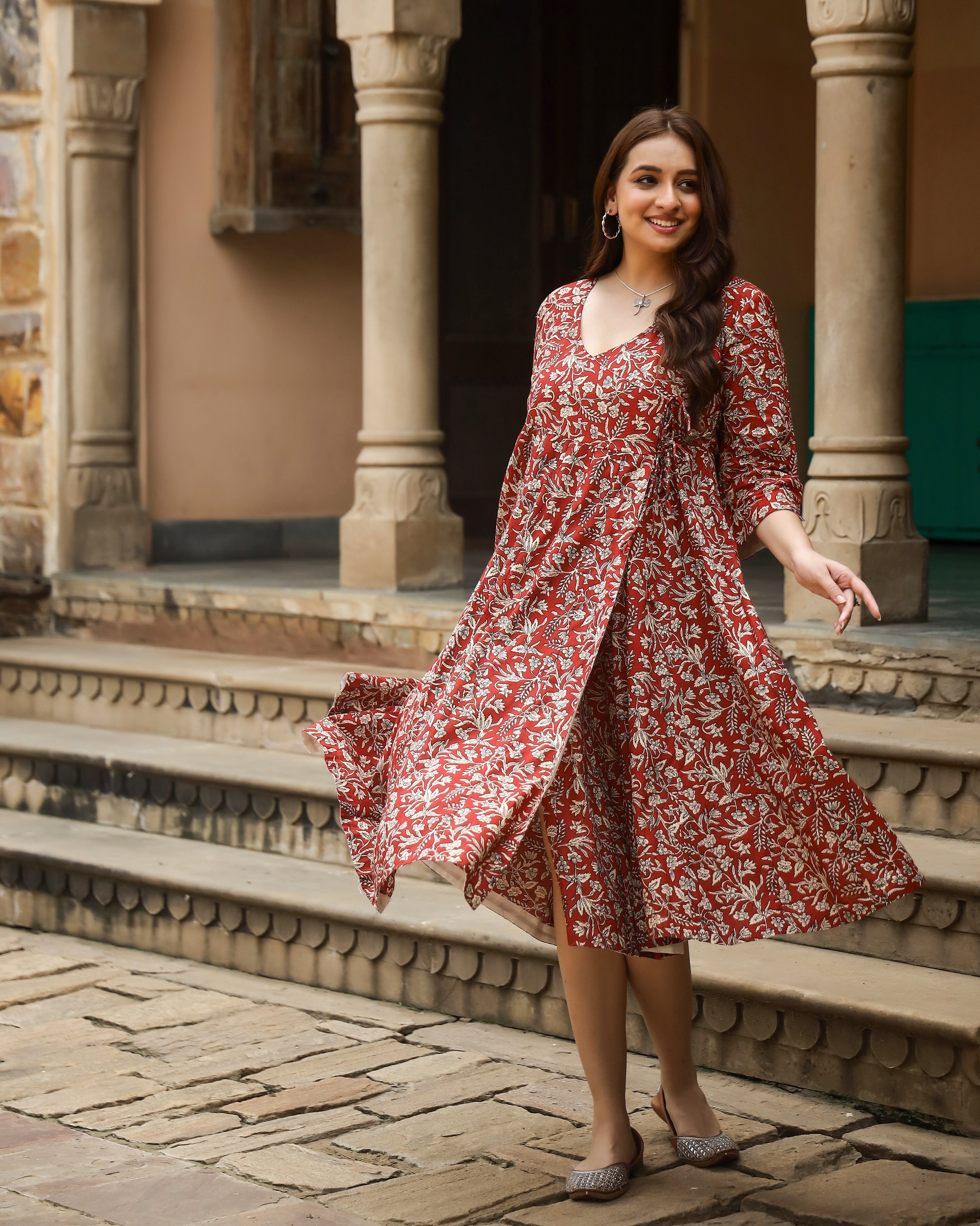 Begar Jaal Bagru Print Angrakha Dress