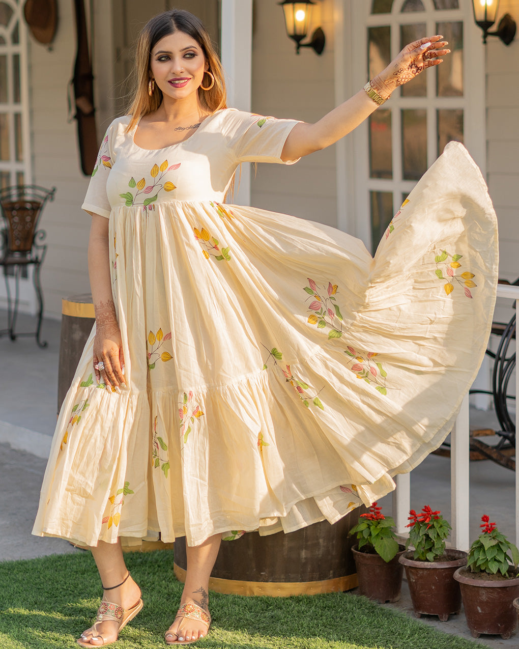 Tulip Block Print Mulmul Midi Dress