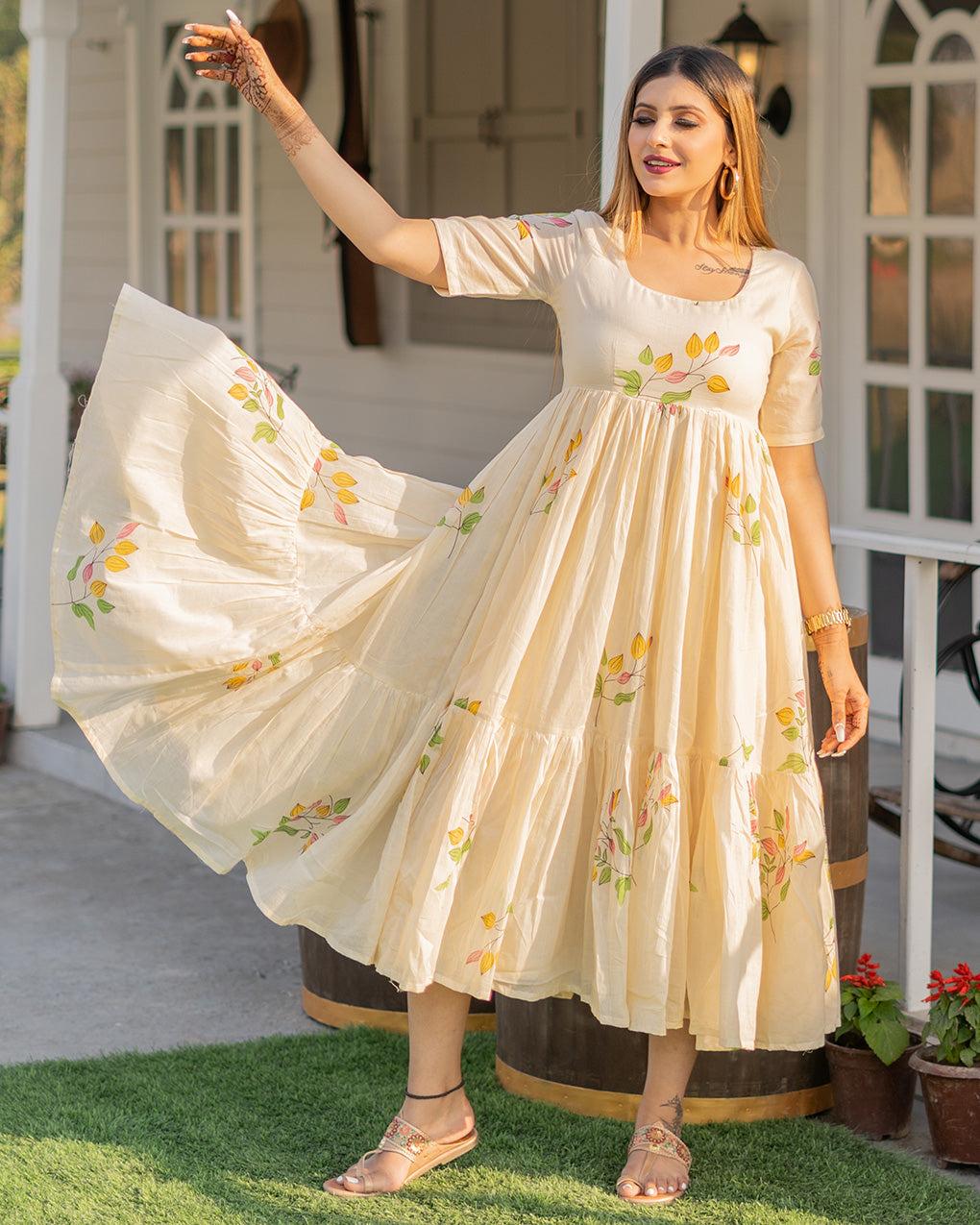 Tulip Block Print Mulmul Midi Dress