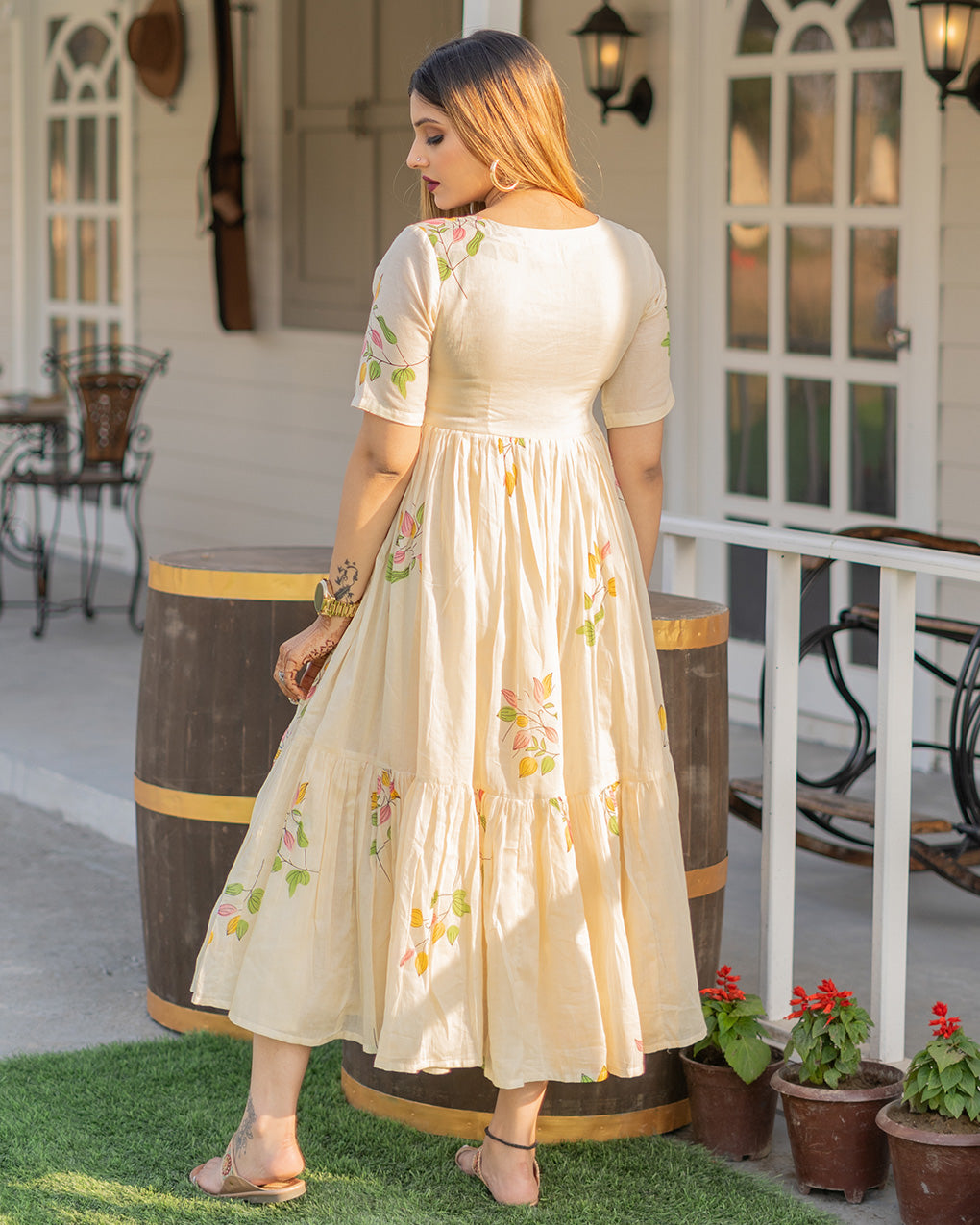 Tulip Block Print Mulmul Midi Dress