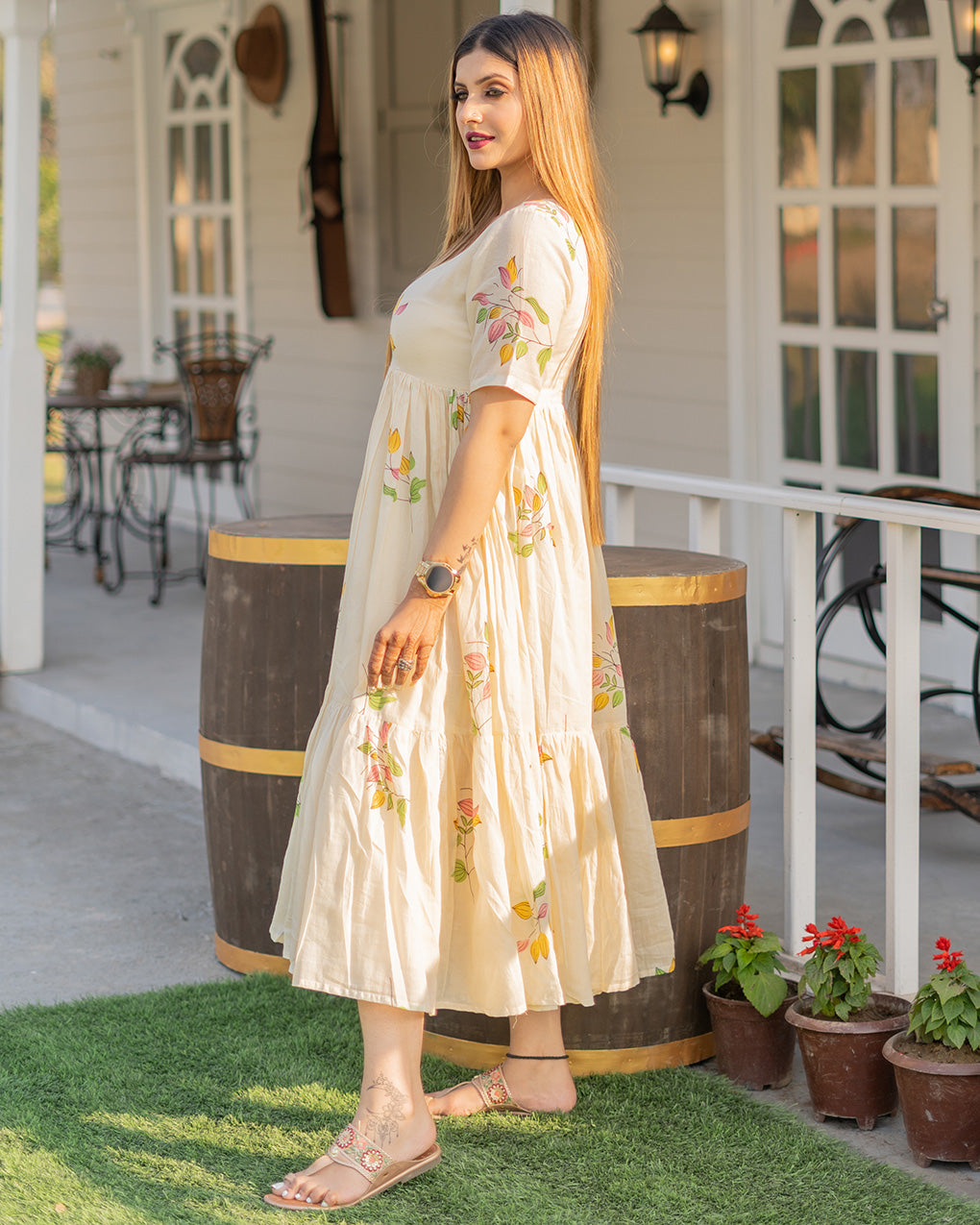 Tulip Block Print Mulmul Midi Dress