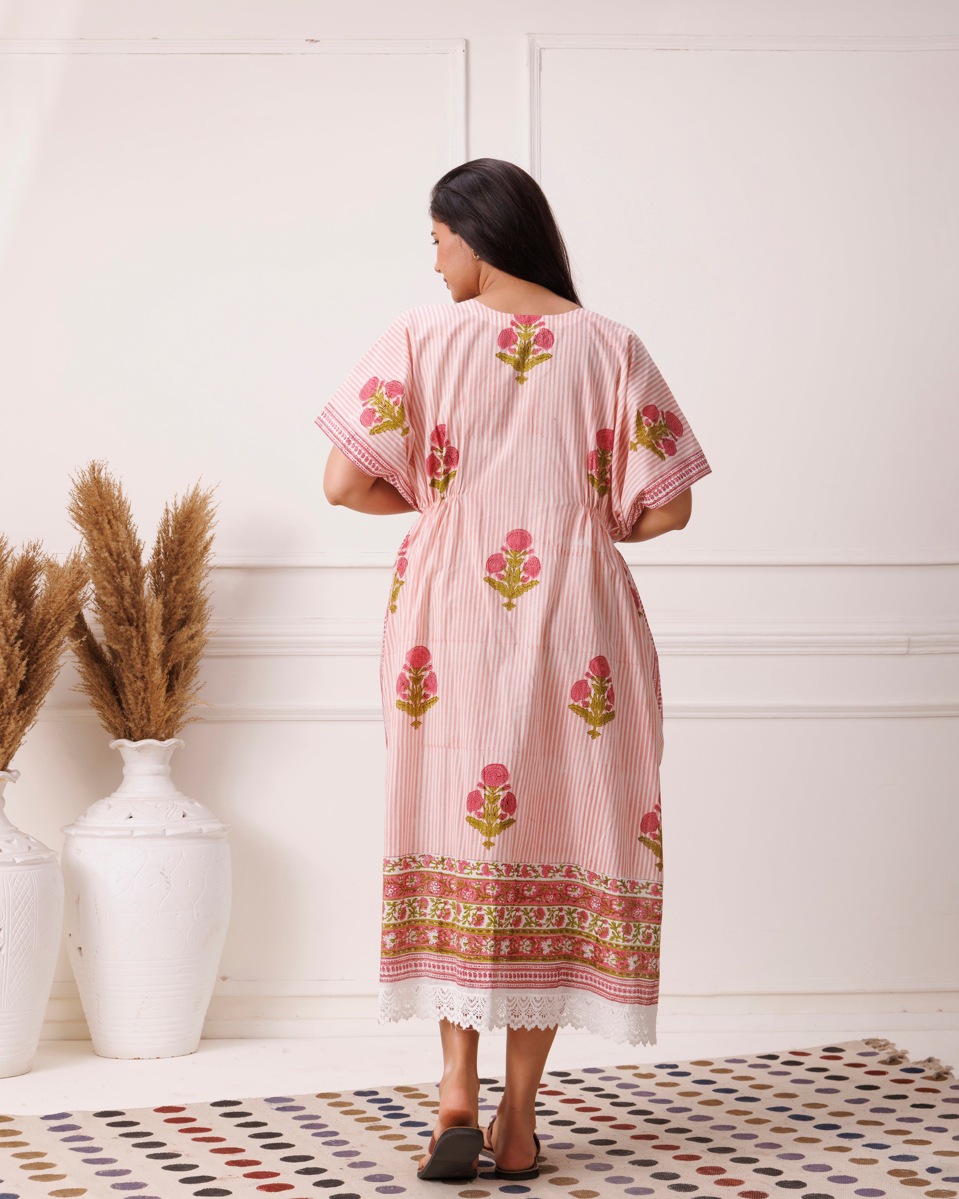 Blush Pink Handblock Printed Cotton Kaftan