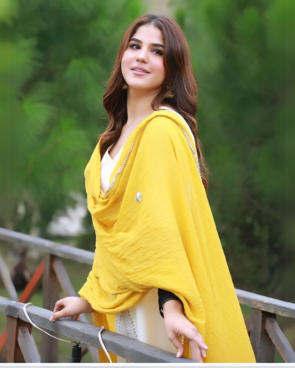 Mustard Hand Block Print Cotton Kurta Suit Set with Gota work Dupatta