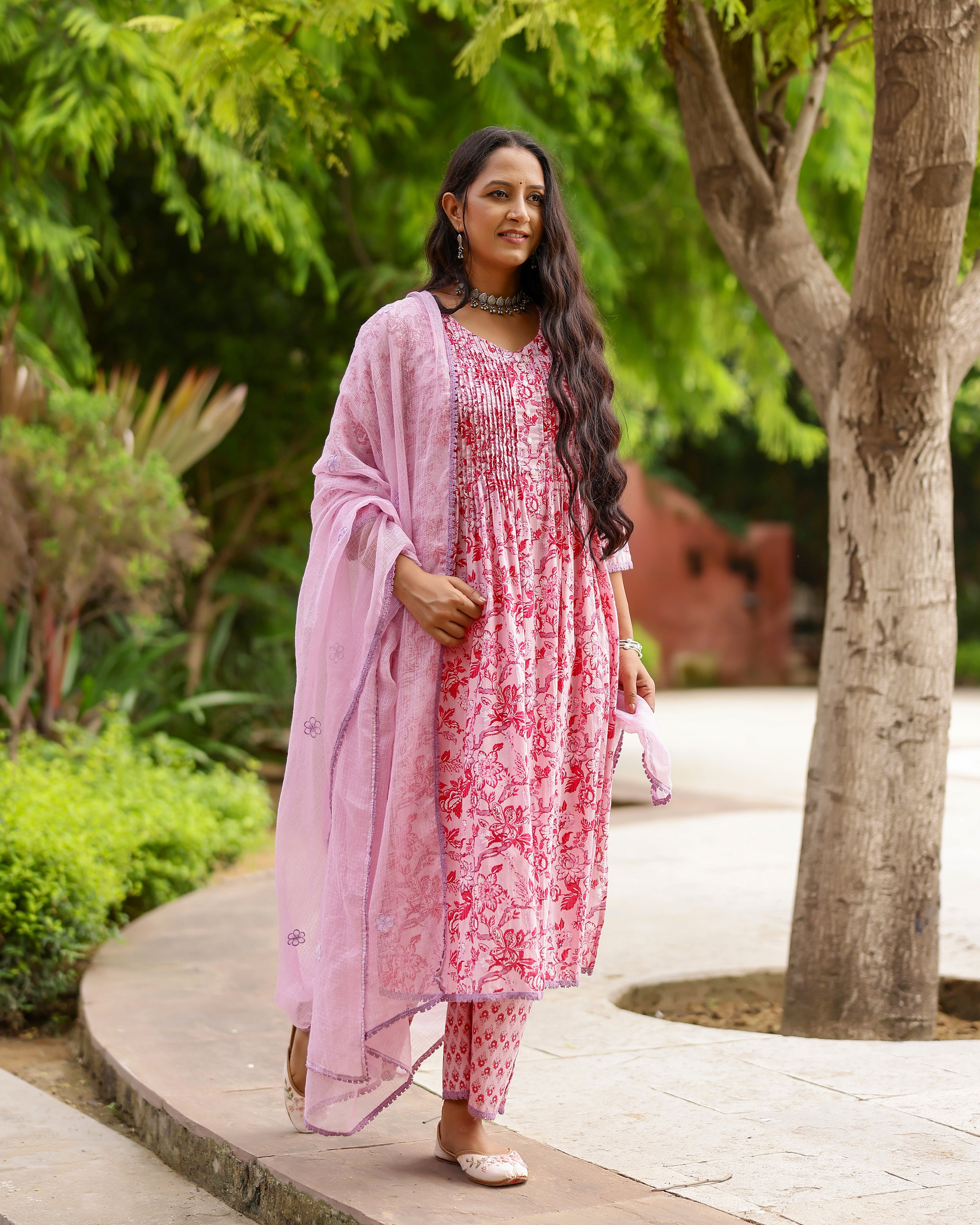 Magenta & Pink Block Printed Cotton Suit Set