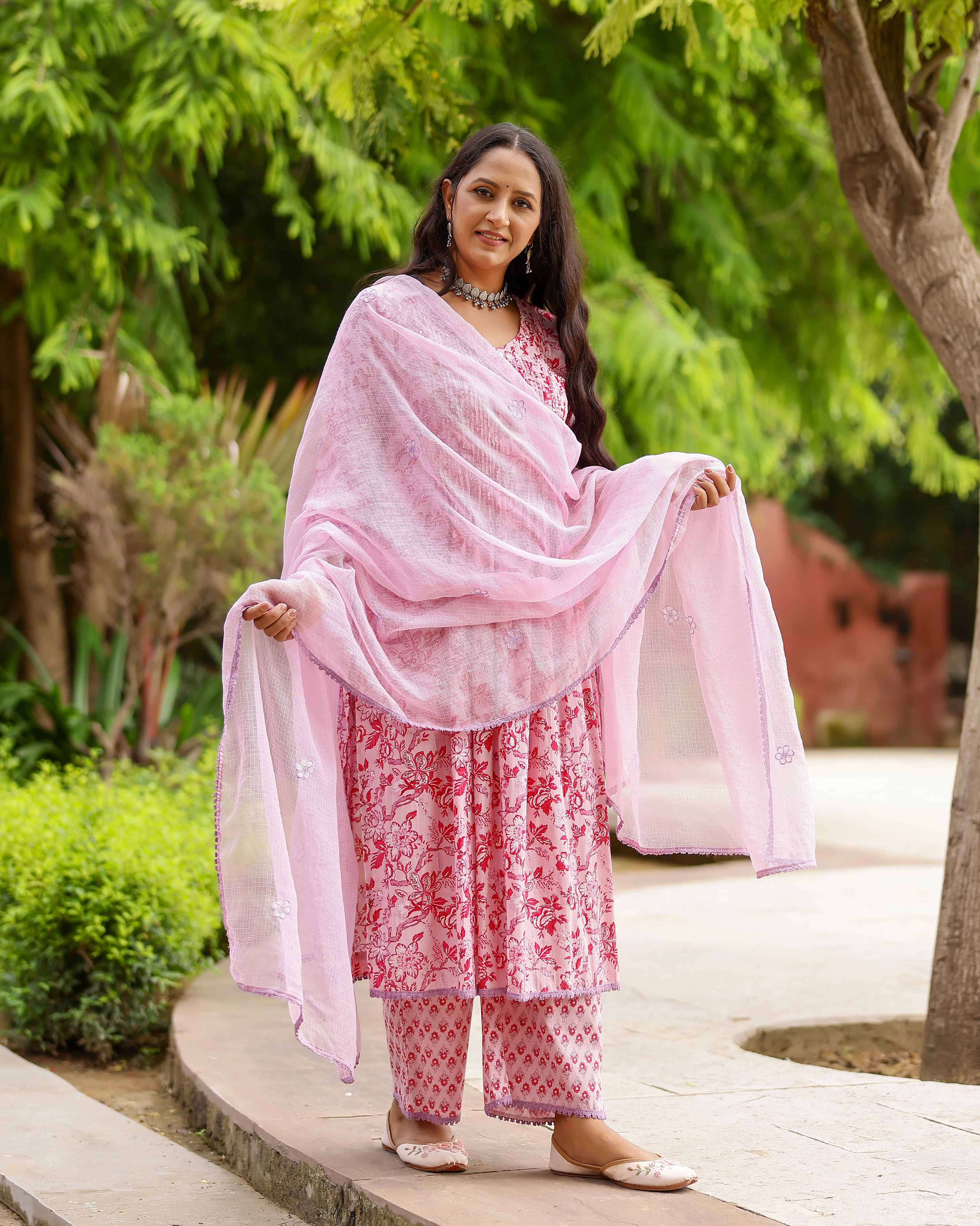Magenta & Pink Block Printed Cotton Suit Set