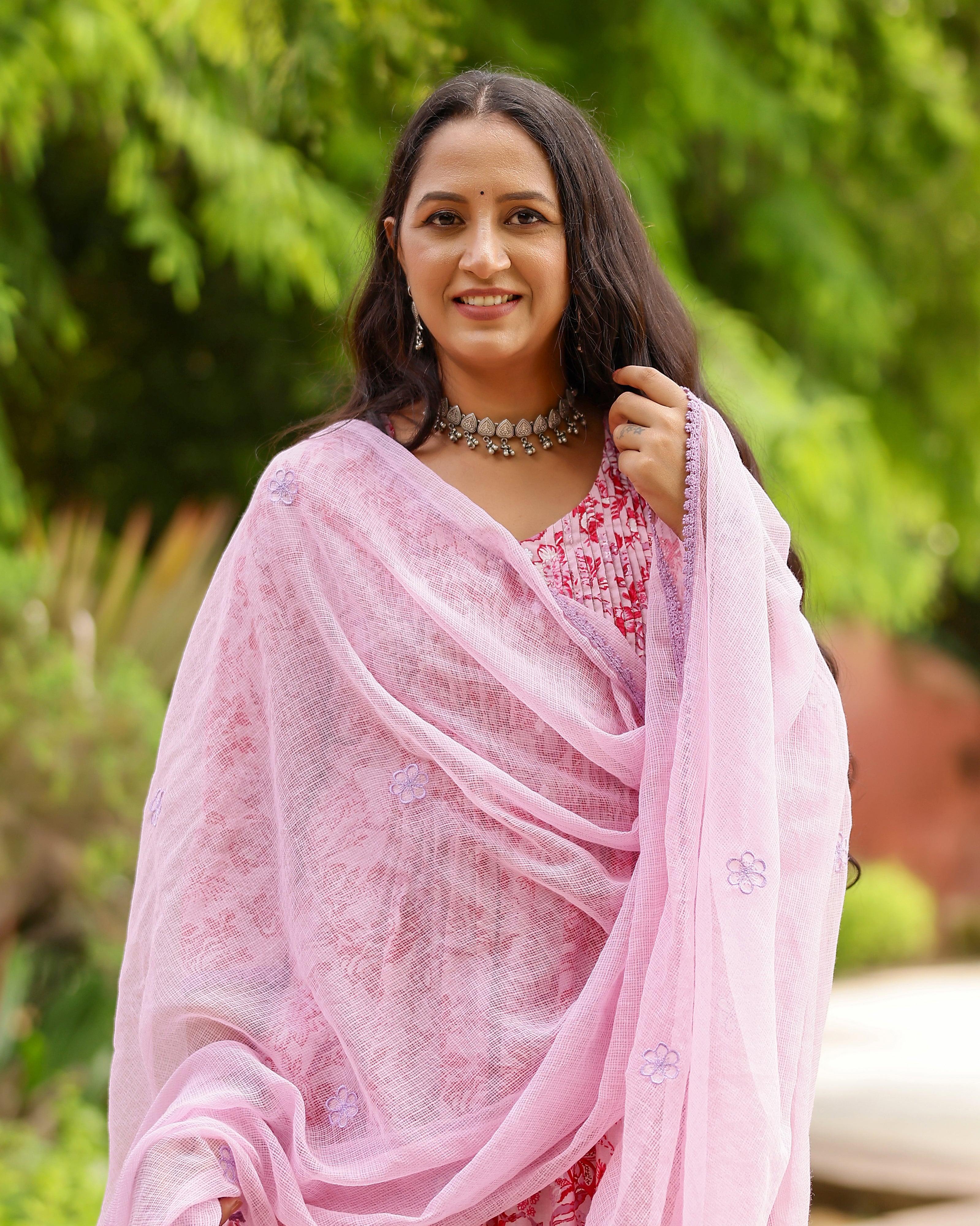 Magenta & Pink Block Printed Cotton Suit Set