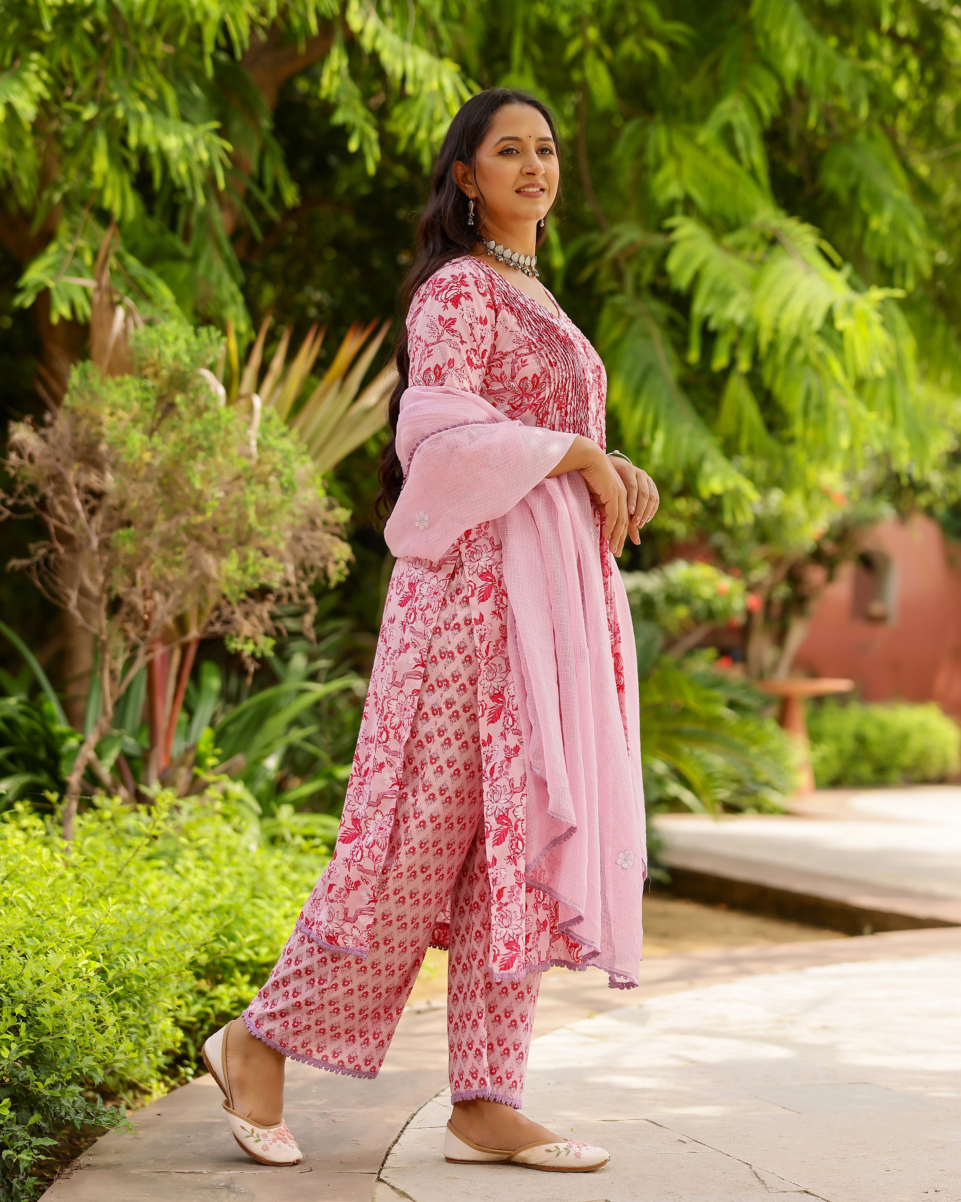Magenta & Pink Block Printed Cotton Suit Set