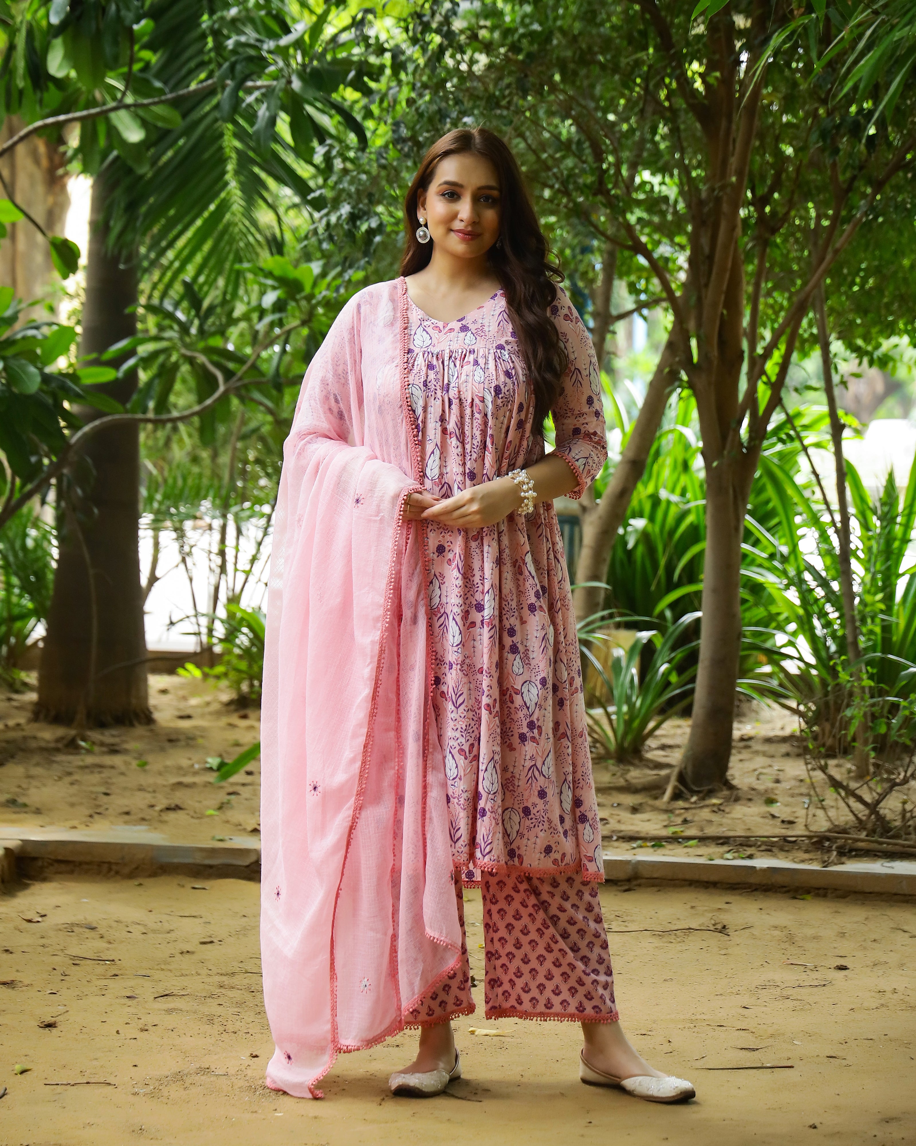 Peach & Violet Block Printed Cotton Suit Set