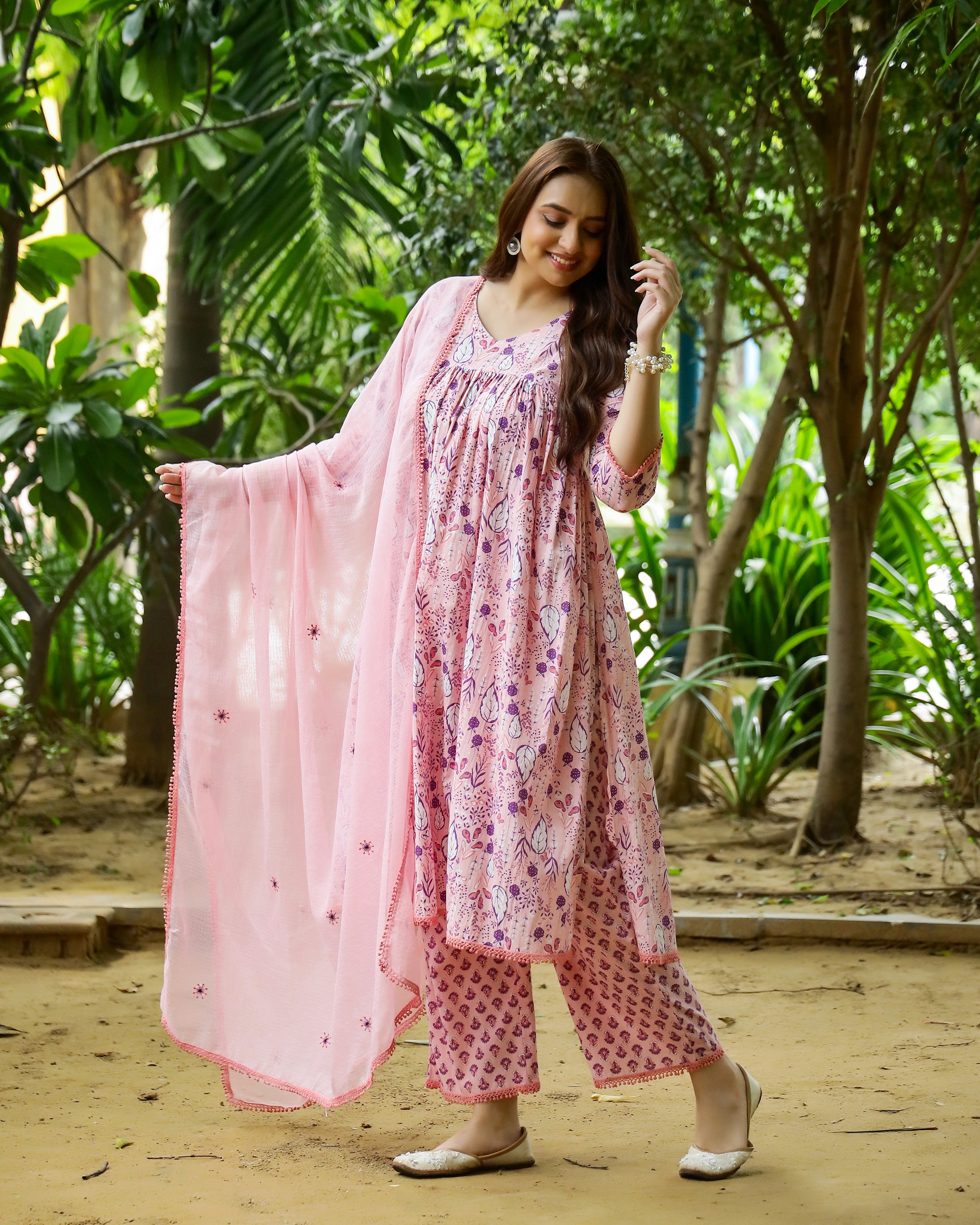 Peach & Violet Block Printed Cotton Suit Set