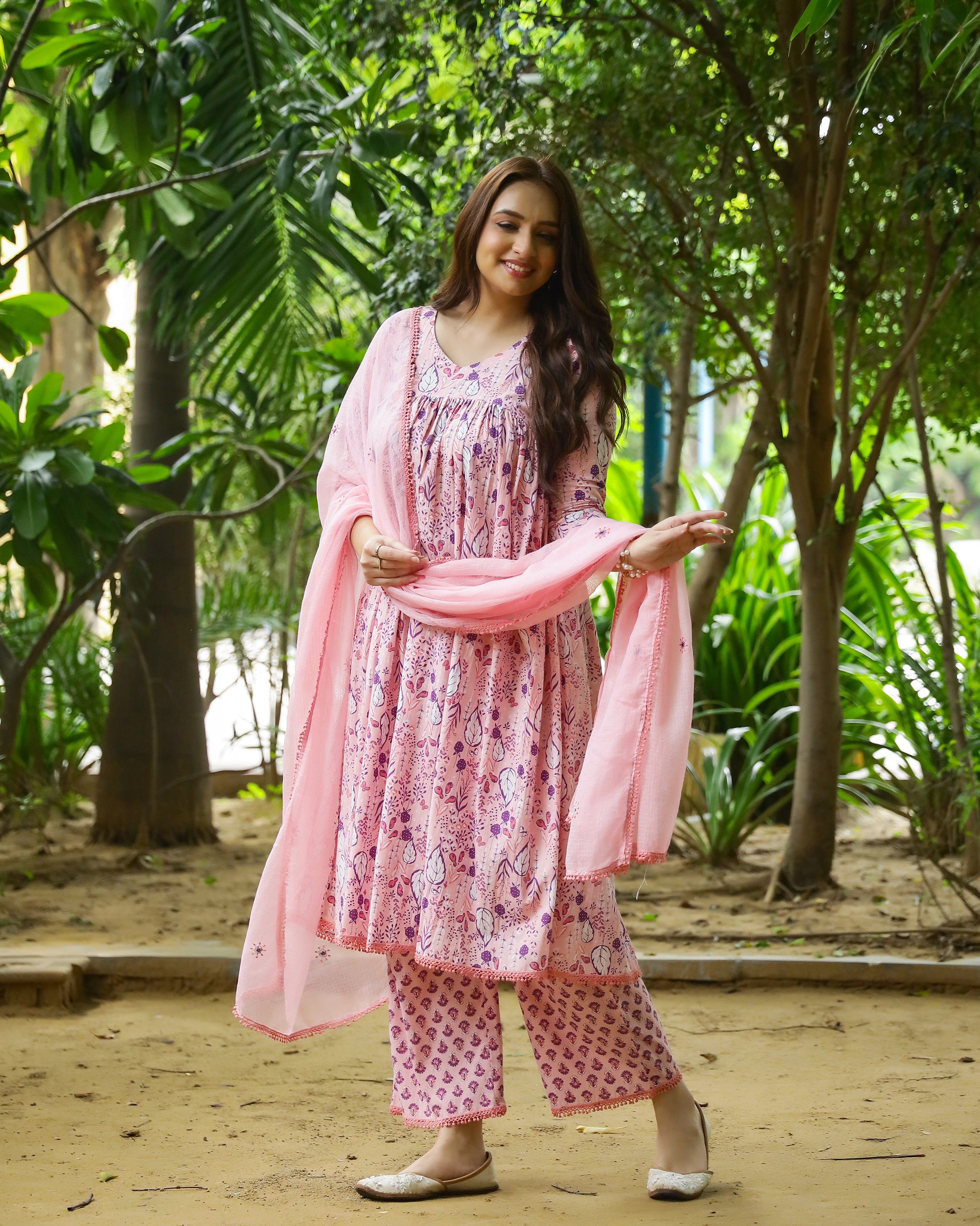 Peach & Violet Block Printed Cotton Suit Set