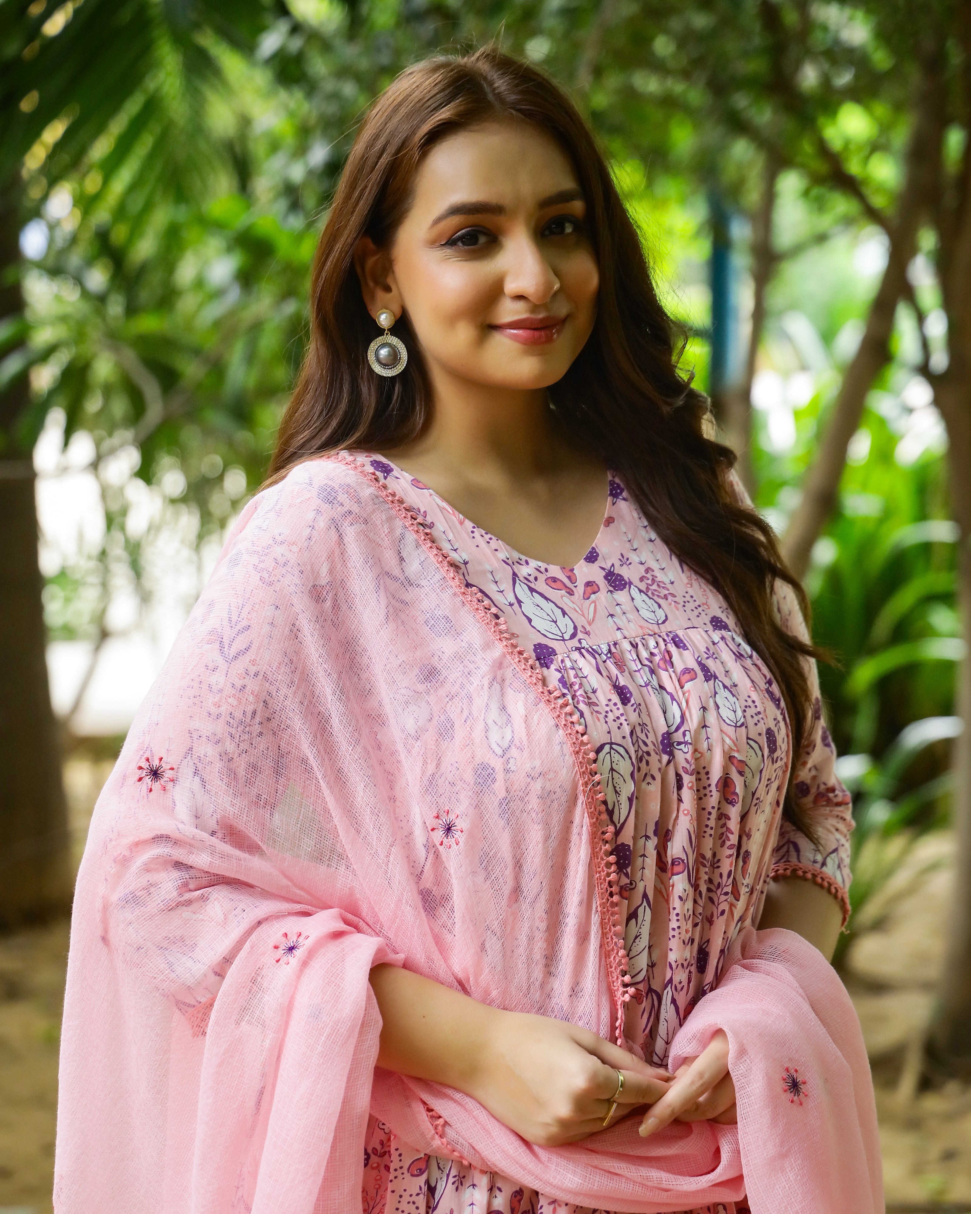 Peach & Violet Block Printed Cotton Suit Set