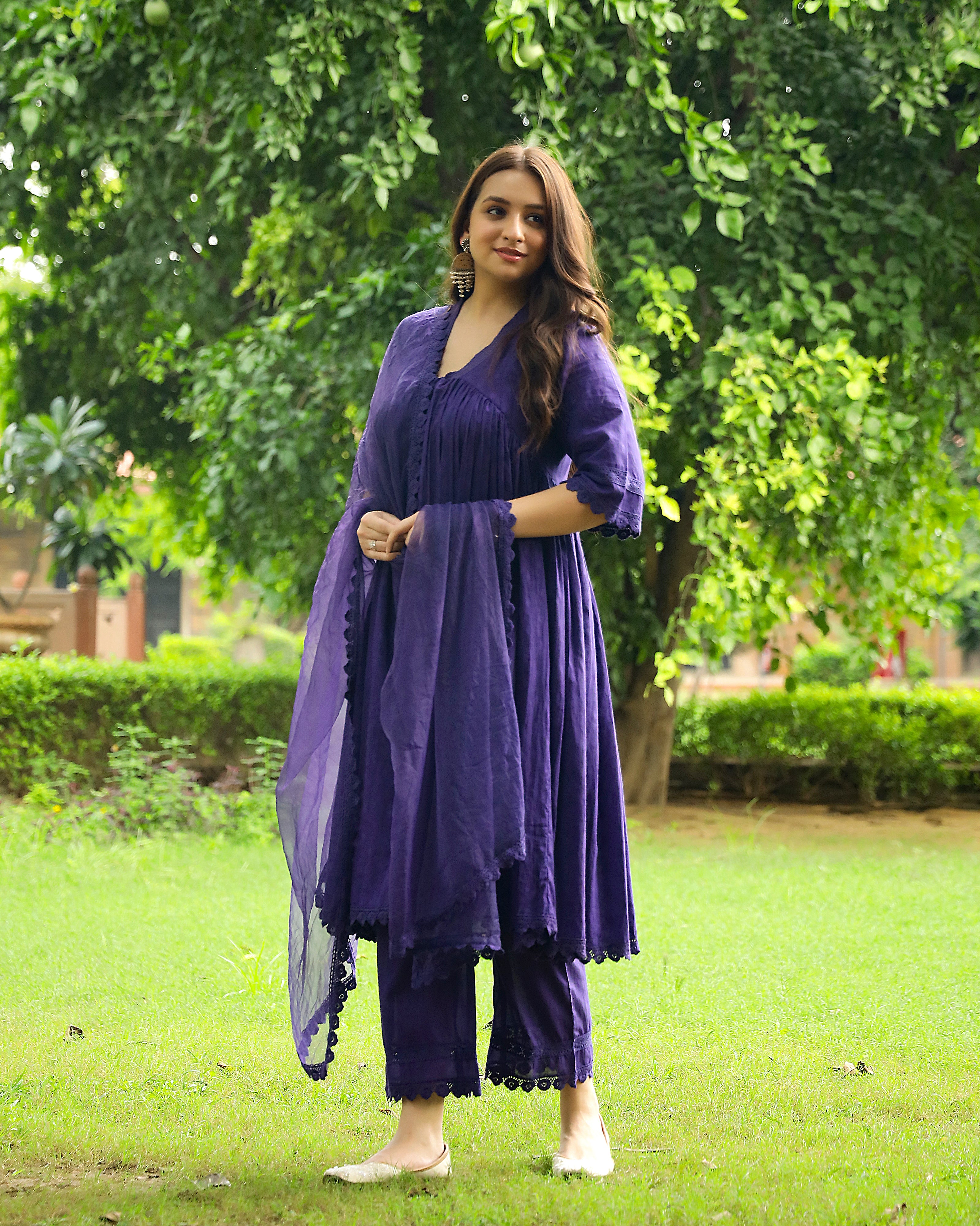 Violet Lace Dobby Cotton Suit Set