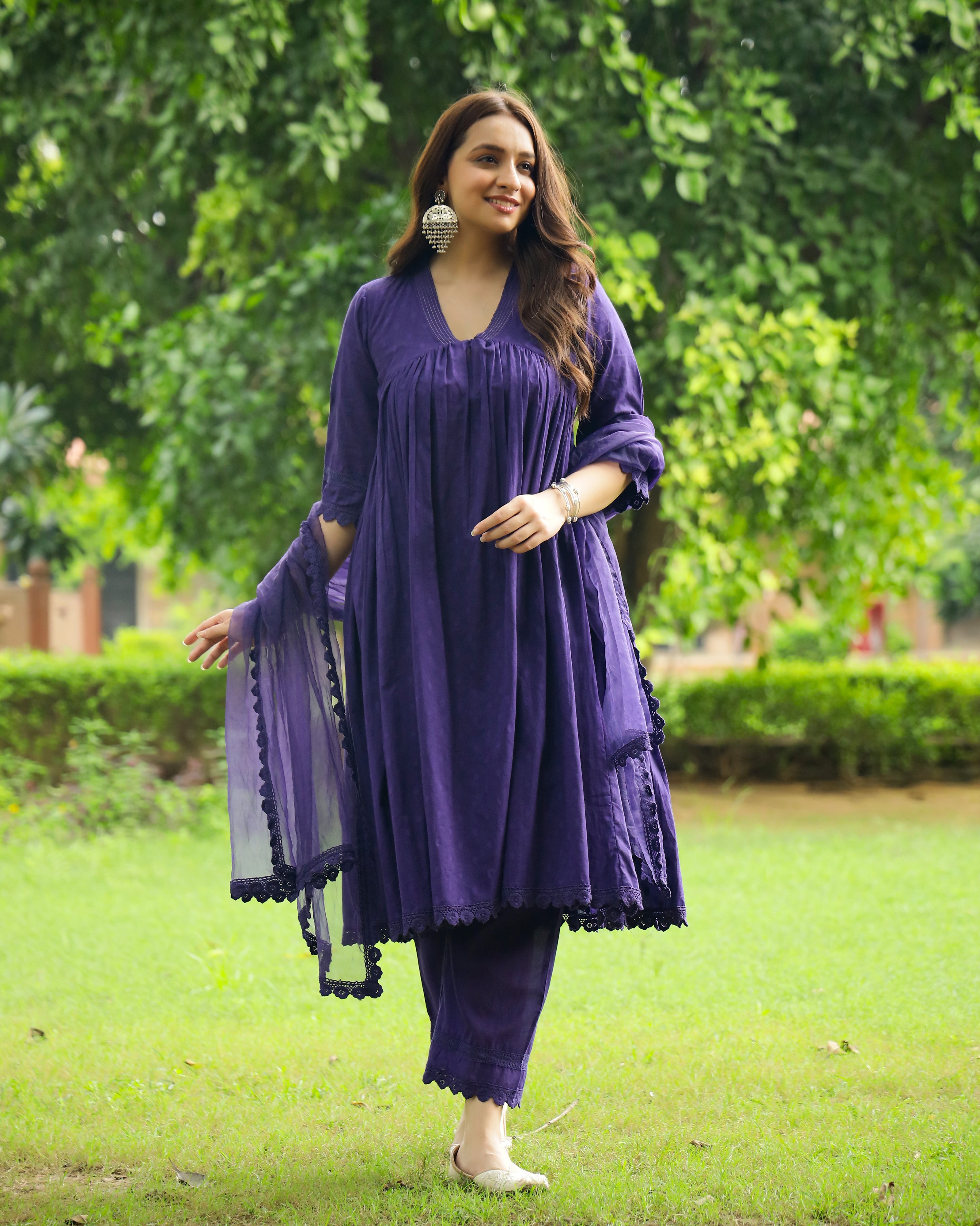 Violet Lace Dobby Cotton Suit Set