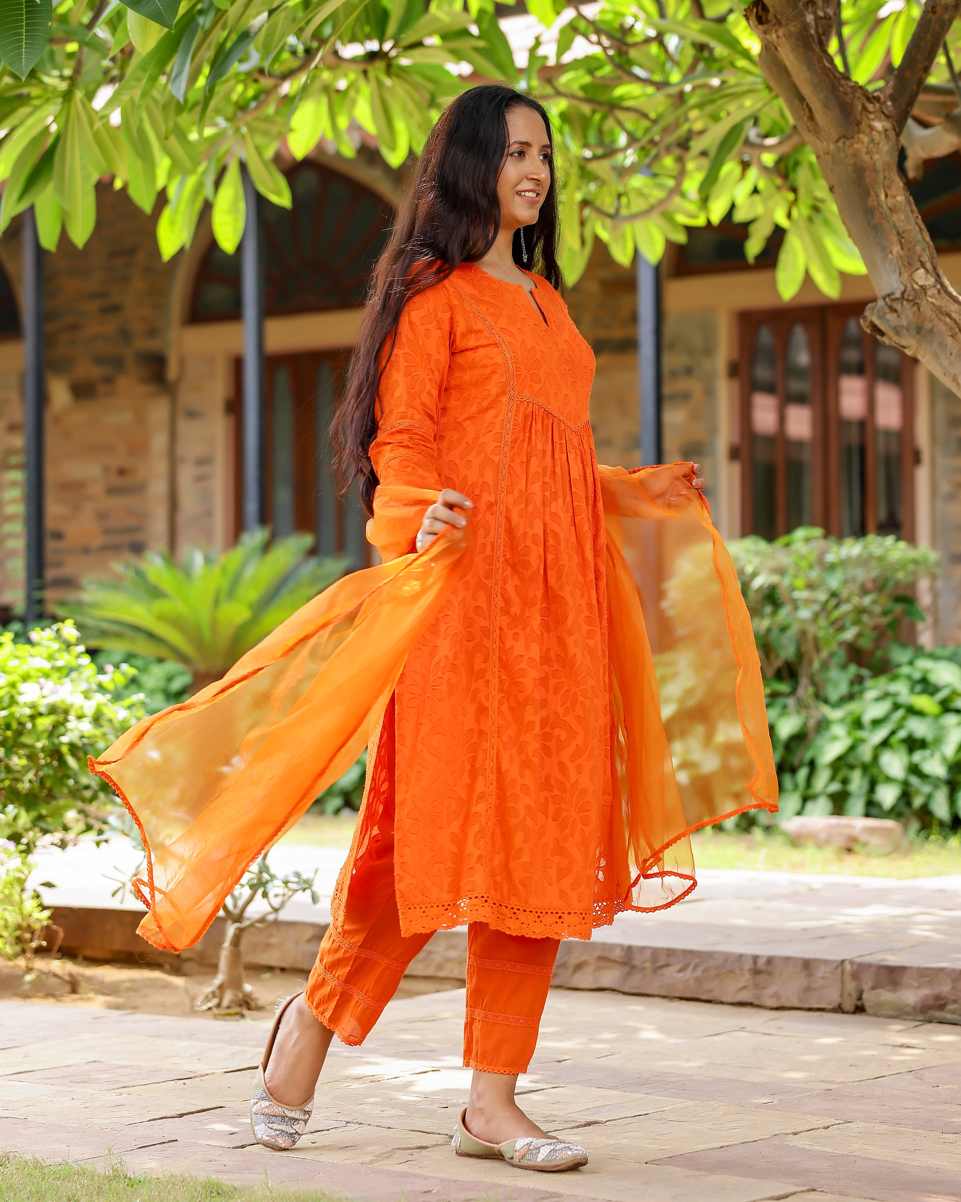 Orange Dobby Cotton Suit Set