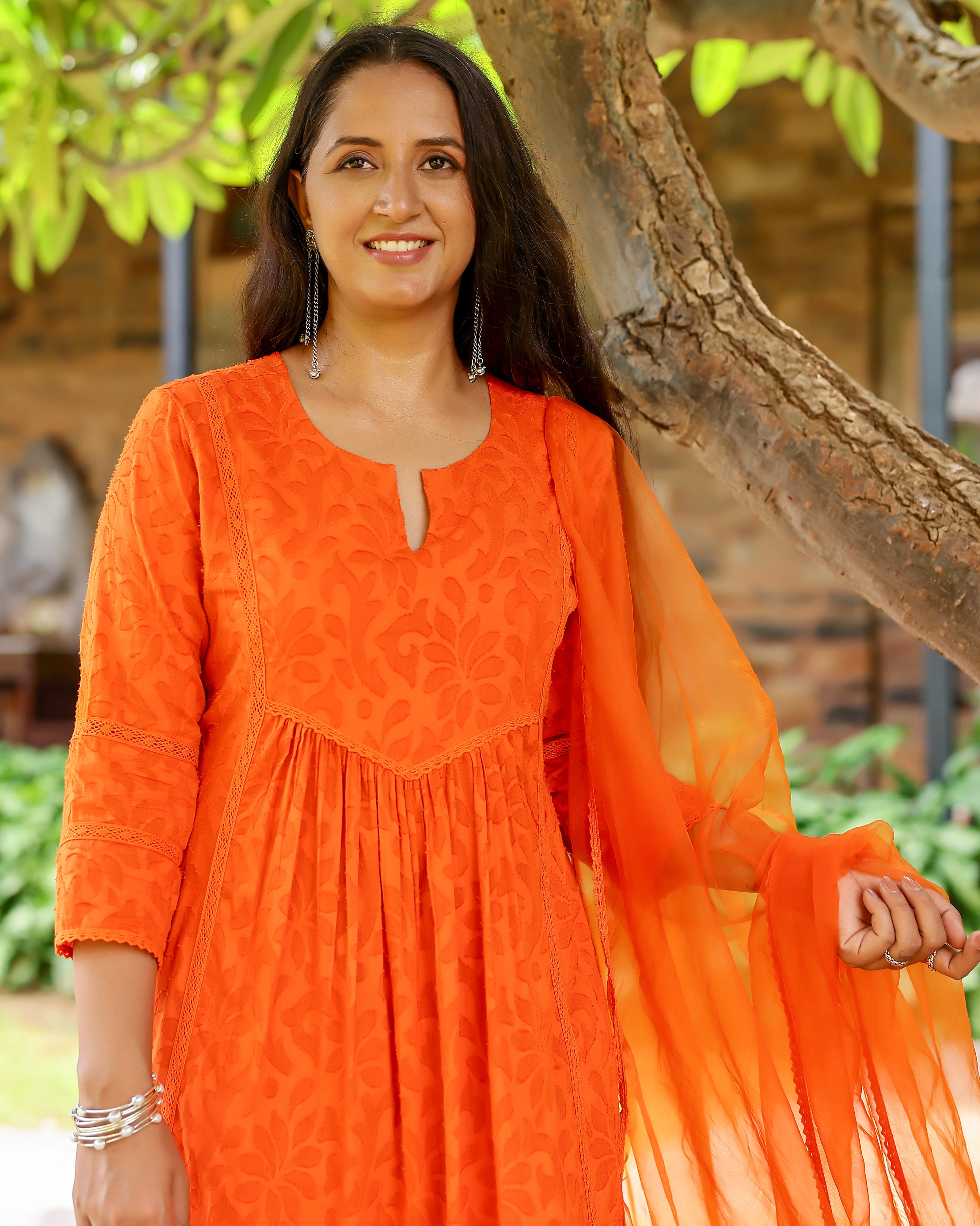 Orange Dobby Cotton Suit Set