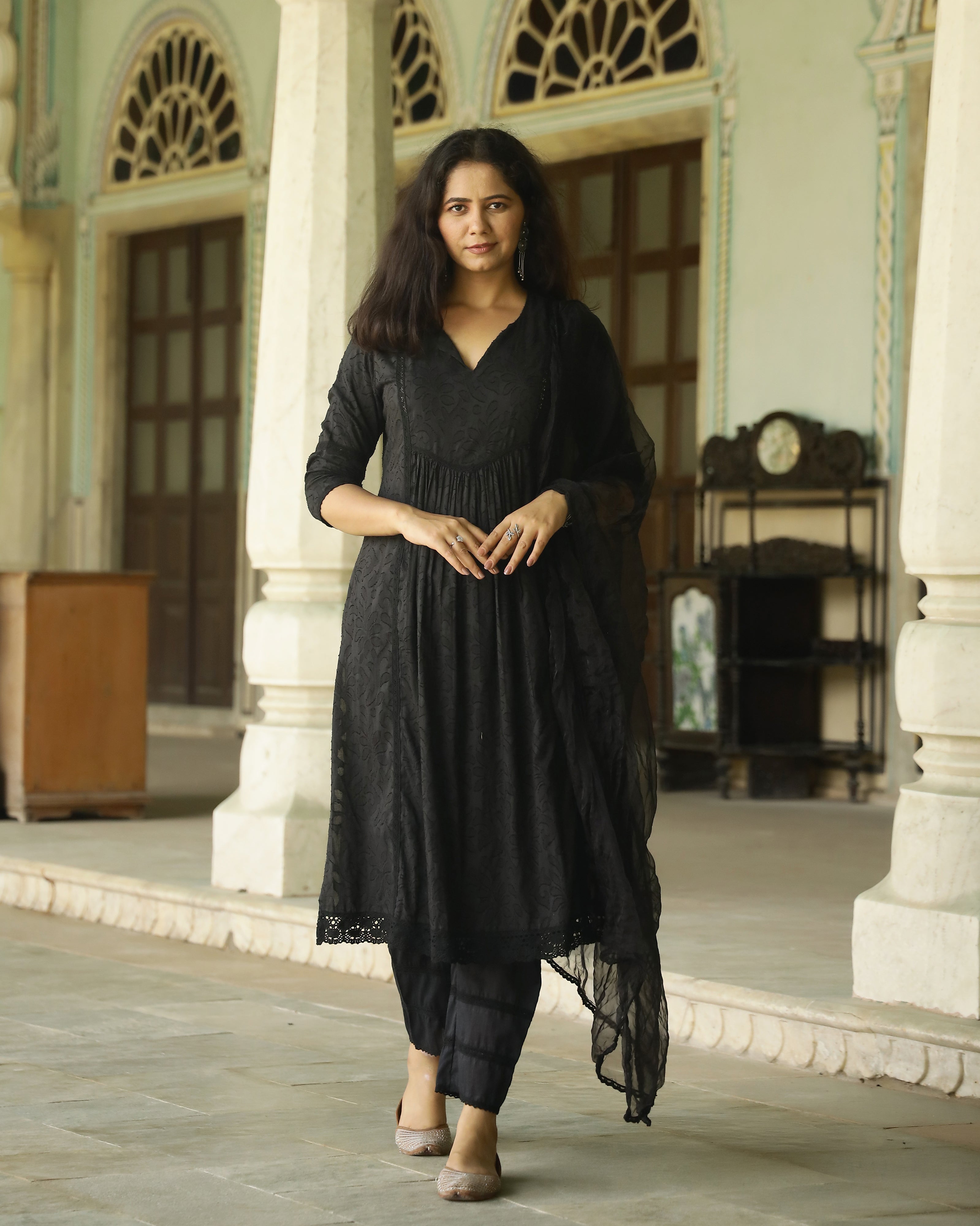 Black Dobby Cotton Suit Set