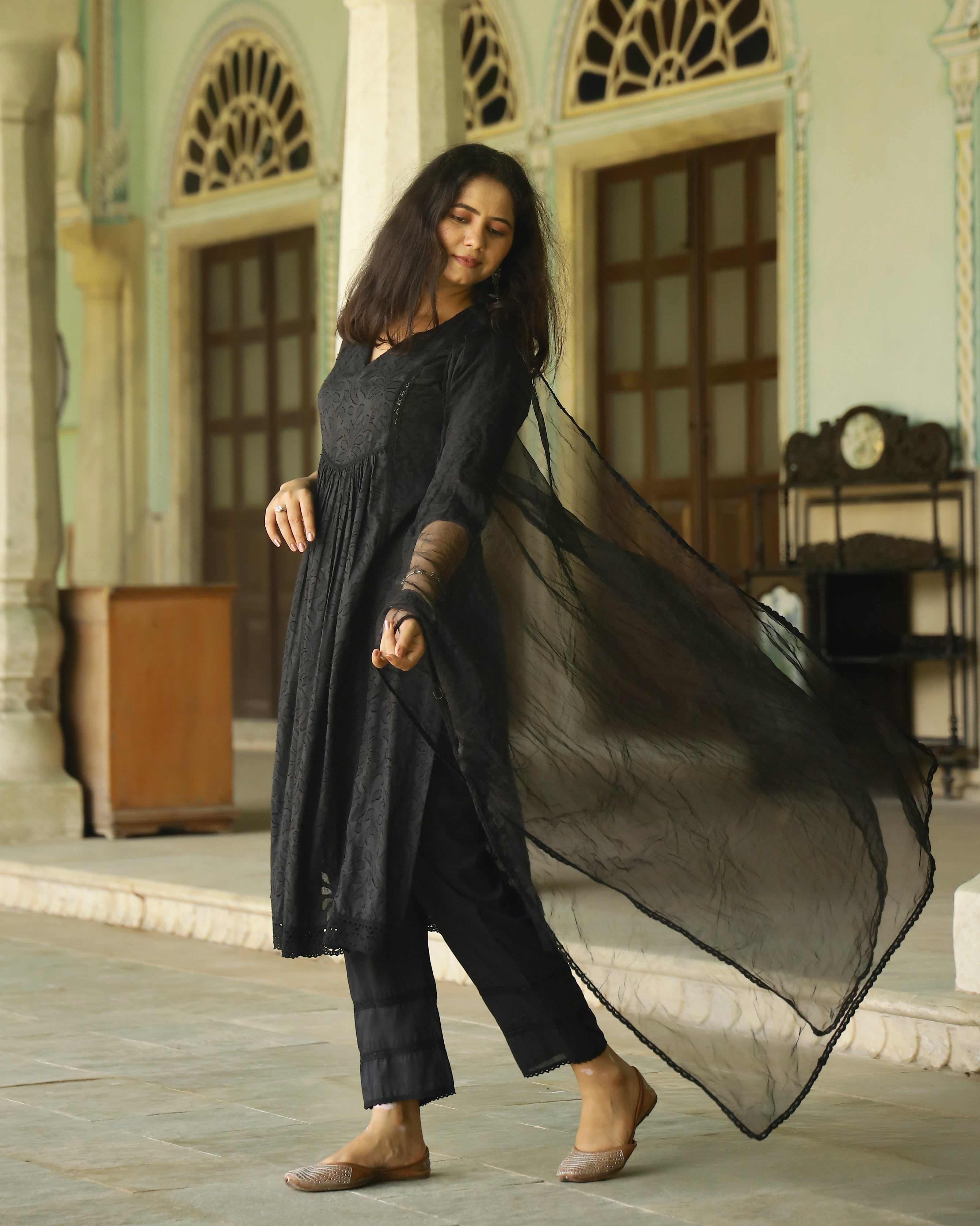 Black Dobby Cotton Suit Set