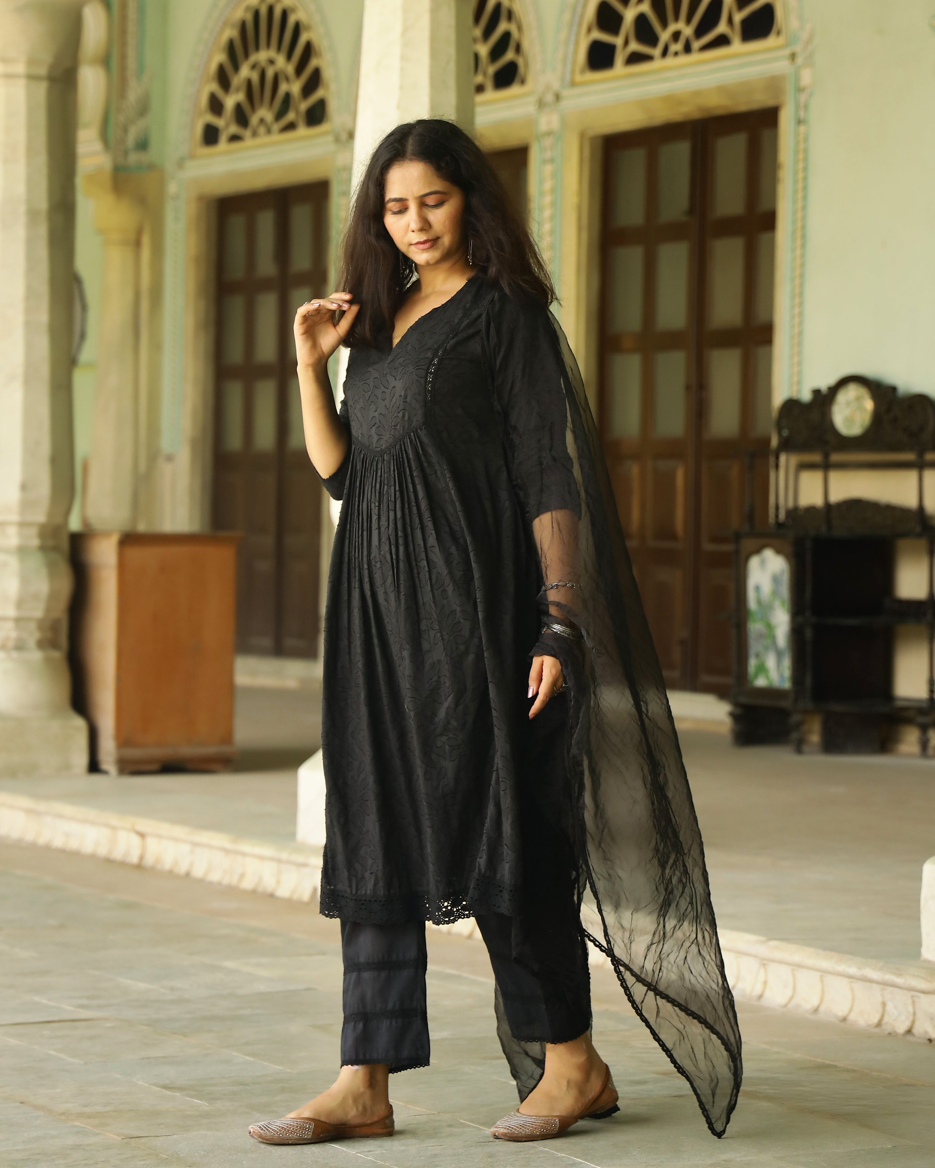 Black Dobby Cotton Suit Set