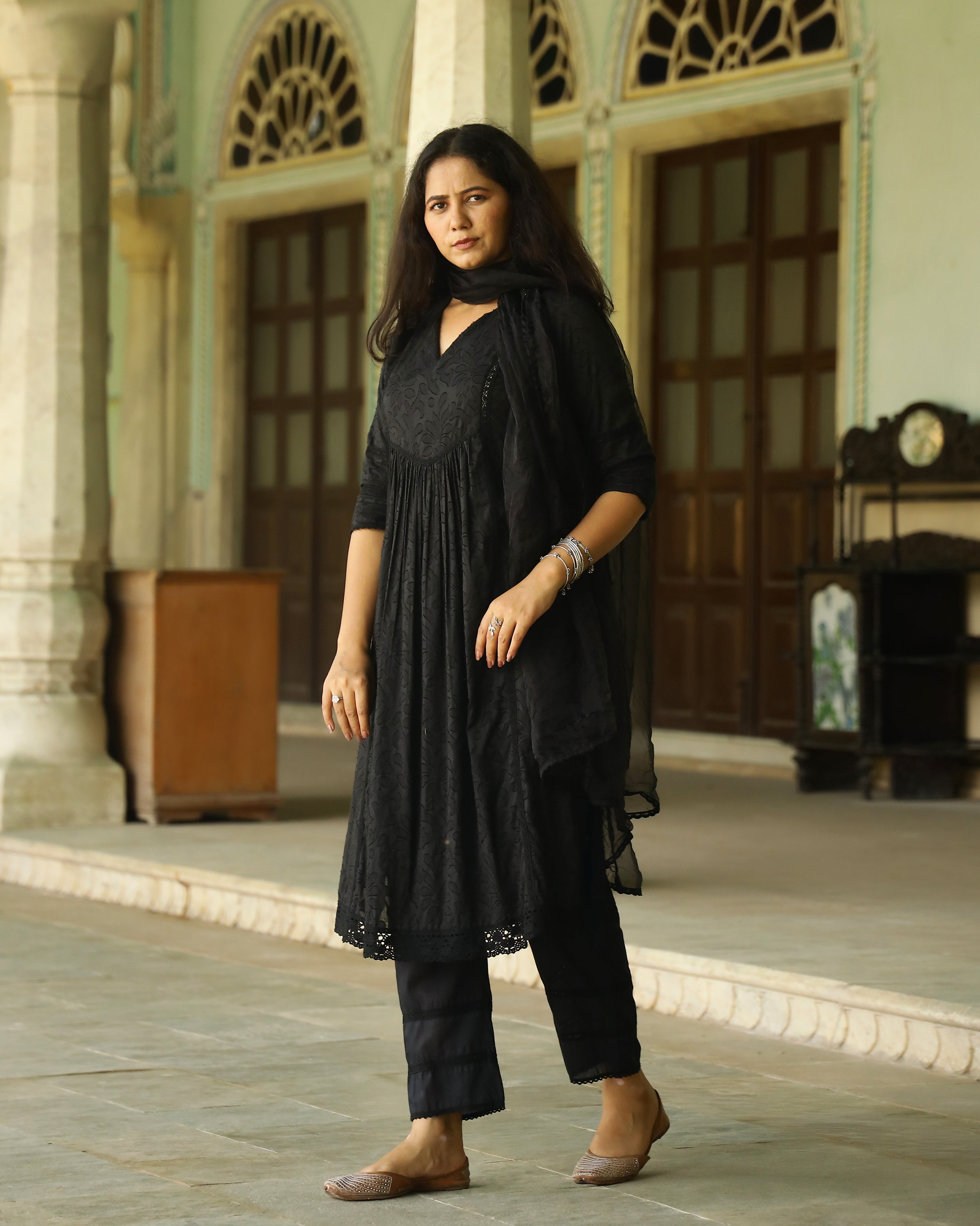 Black Dobby Cotton Suit Set