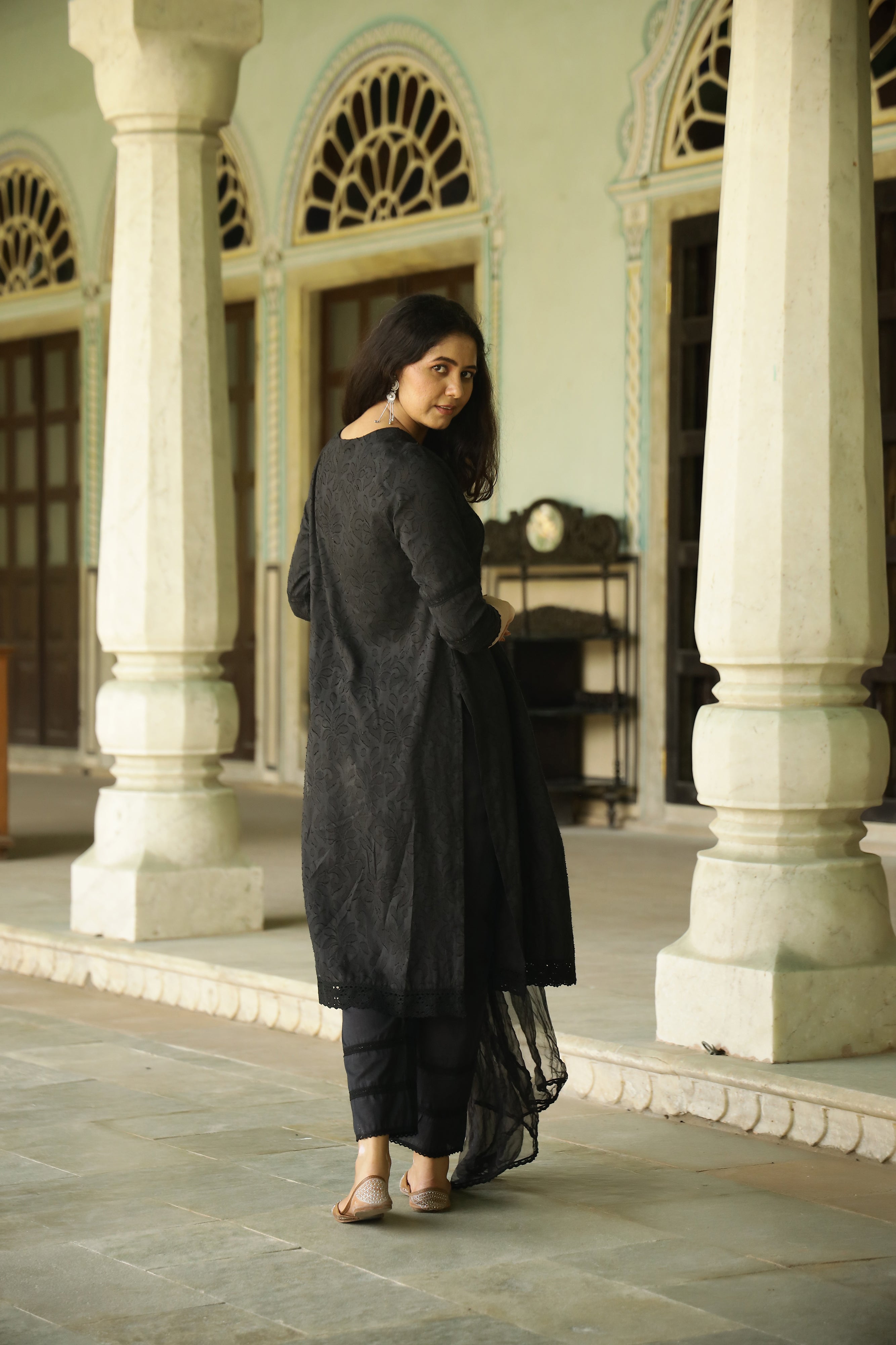 Black Dobby Cotton Suit Set