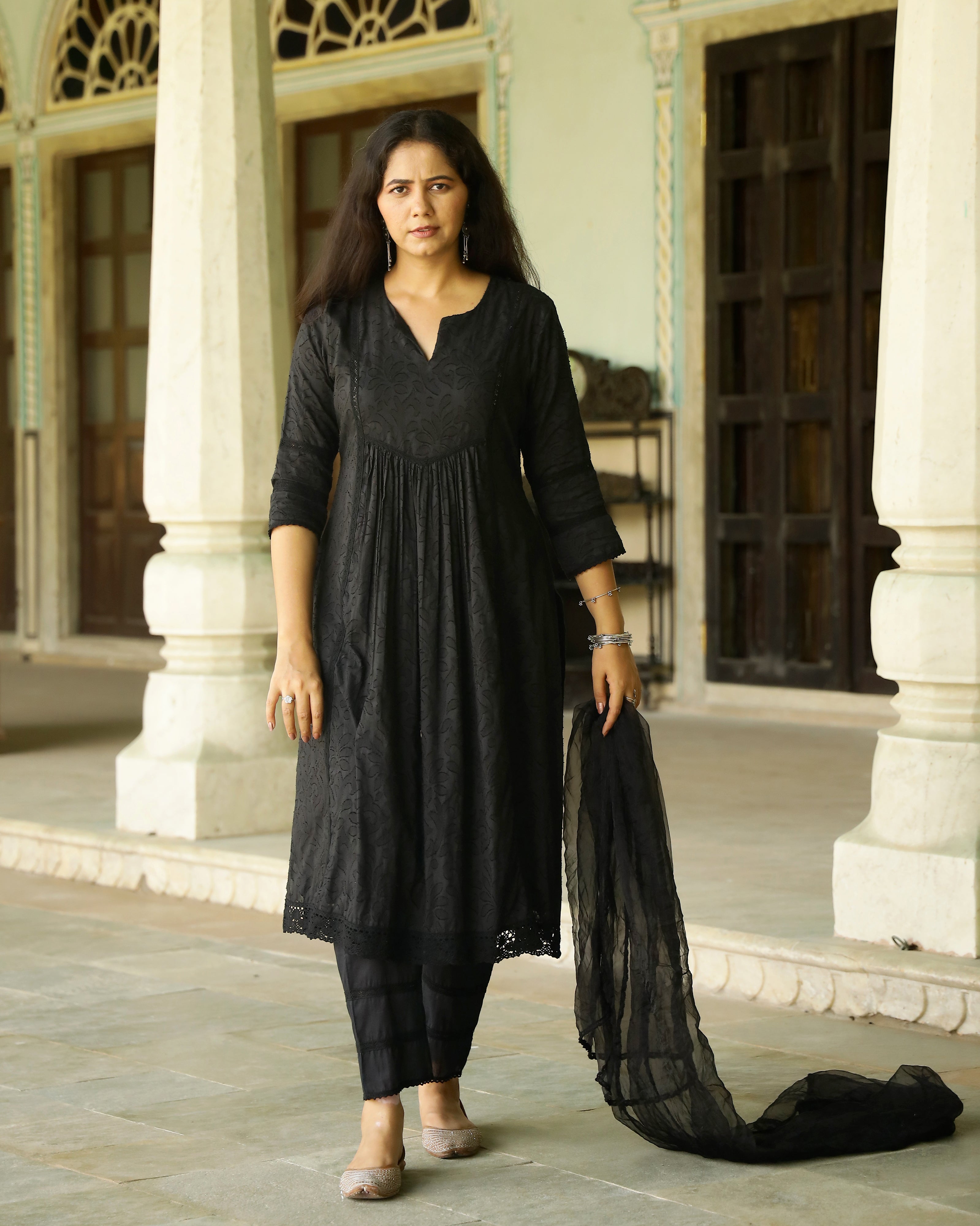 Black Dobby Cotton Suit Set